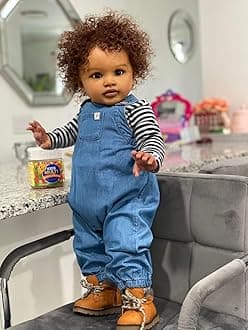 Pinky Reborn Huge Size Dark Skin 26 inch 66 cm Reborn Toddler Dolls Vinyl Silicone Babies Lifelike Baby Girl Boy with Rooted Curly Hair Realistic Newborn Baby Doll Real Size Doll for Children