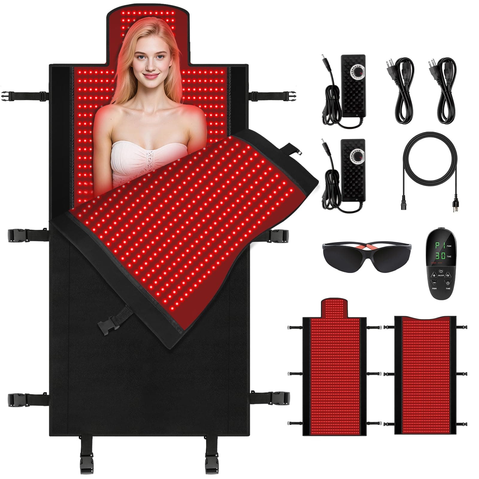 Body Red Light Therapy Mat, Eligible Red Light Therapy Blanket, 2in1 LEDs(660nm& 850nm), Premium Leather, Adjustable Timer & Intensity 36.3"*15.8" (2570leds)