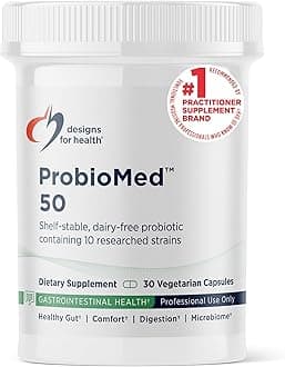 Designs for Health ProbioMed 50 - Probiotics for Digestive Health - 10 Strains with Lactobacillus Acidophilus Probiotic + Lactobacillus Rhamnosus - Gut Health + Immune Support Supplement (30 Caps)