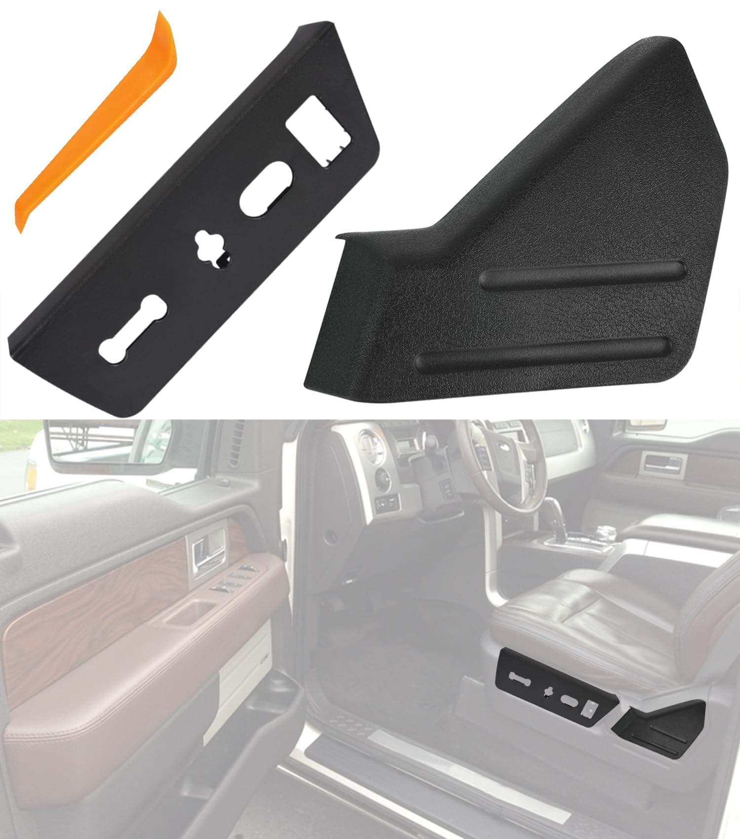 Replacement for Front Left LH Driver Seat Trim Cover Panel & Seat Switch Housing Bezel 2009-2014 Ford F-150 F150 2010-2014 Lincoln Mark LT 9L3Z1661693CA Black