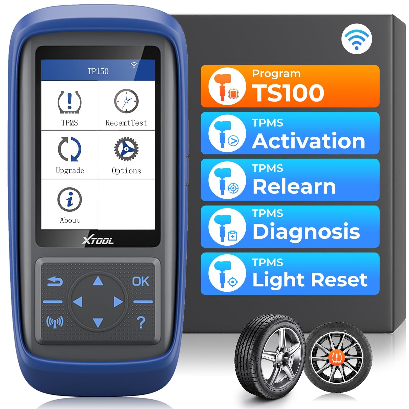 XTOOL TP150 TPMS Programming Tool, Universal TPMS Relearn/Reset/Activate Tool(315/433MHz), Tire Sensor Programmer for XTOOL TS100 Only, Tire Pressure Monitoring System Diagnostic Tool