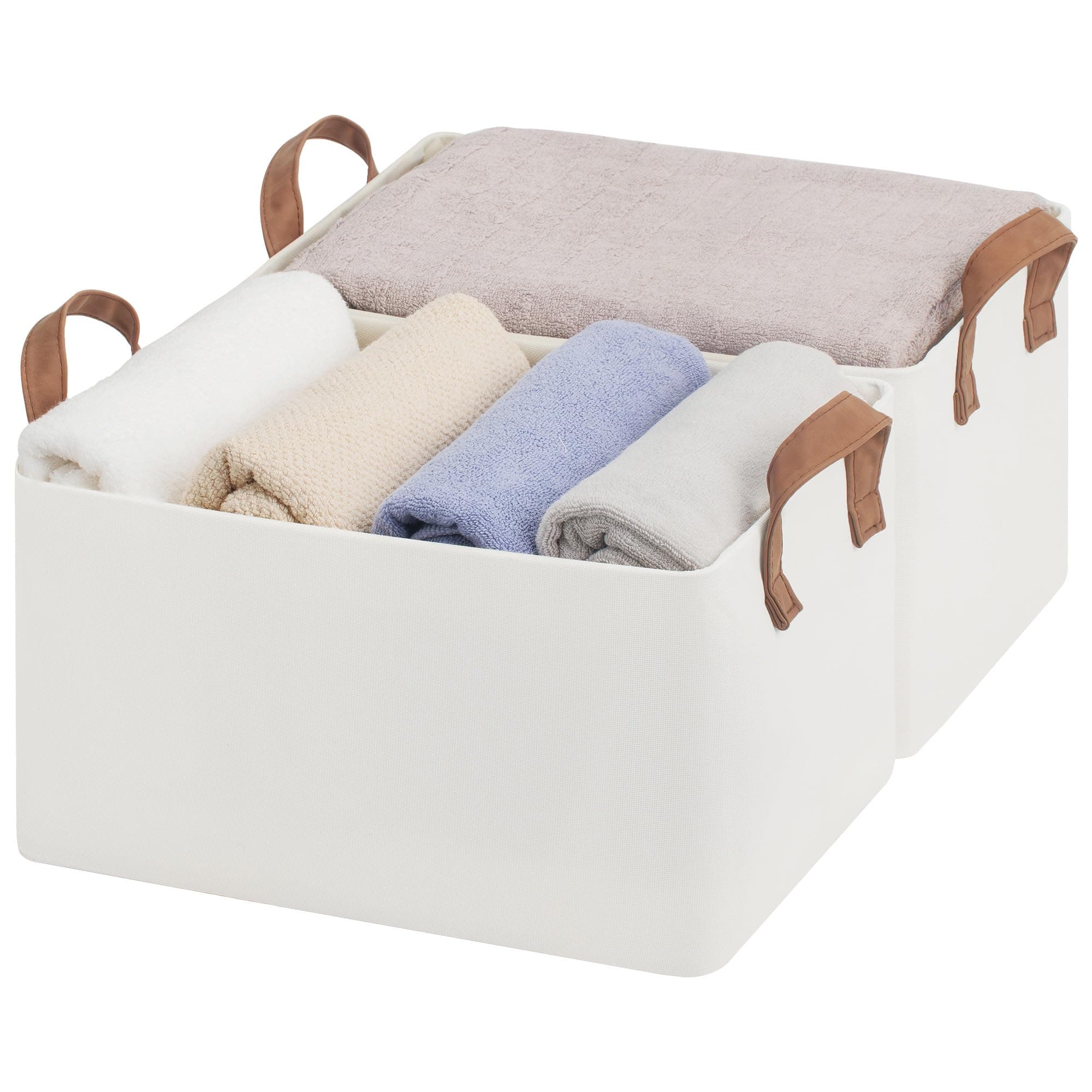 Storage Bins, Fabric Storage Bins for Shelves, Storage Baskets with Metal Frame, Closet Baskets and Bins with Handles, Beige, 2-Pack
