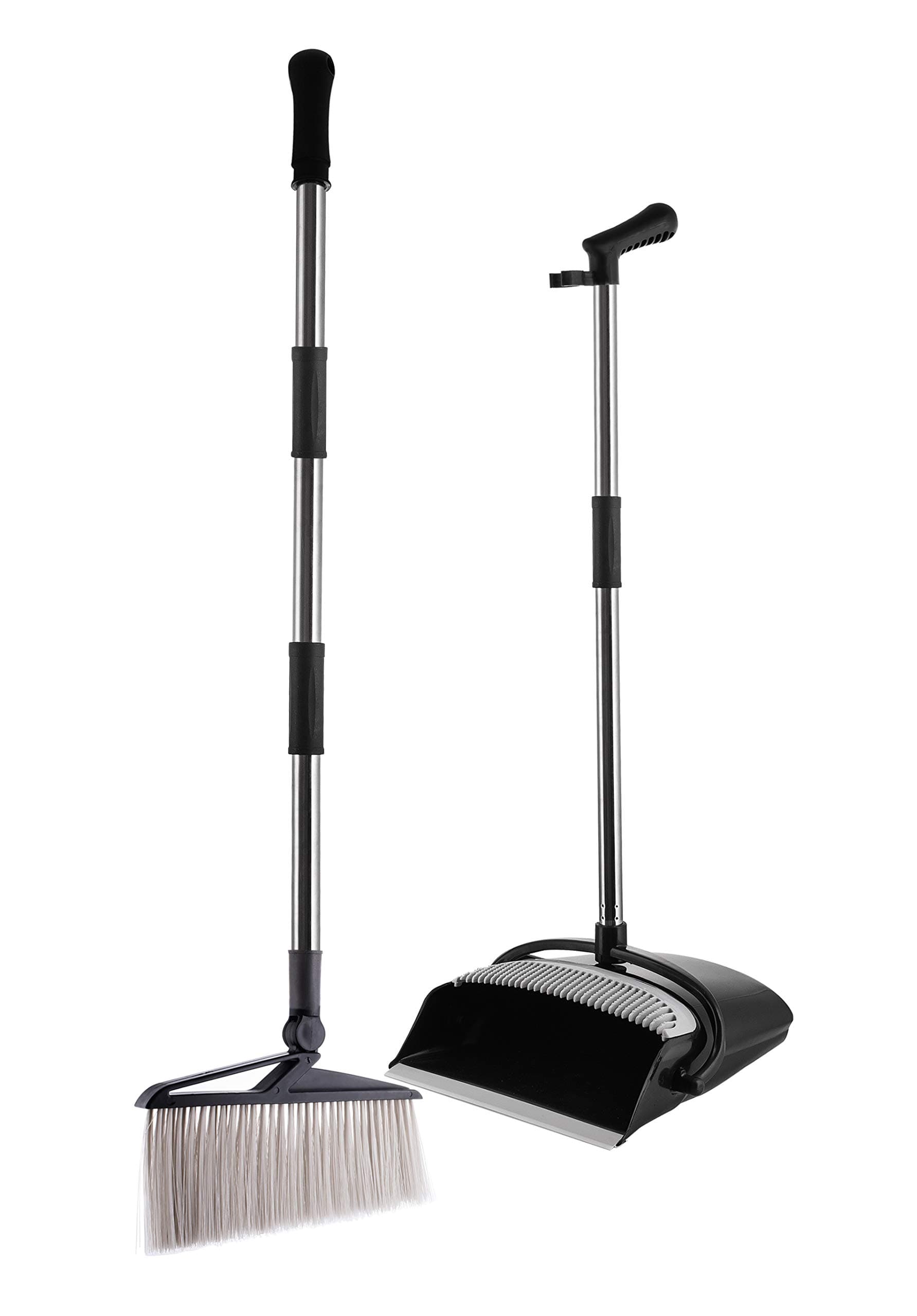 GAMLI Broom and Dustpan Combo Set - Rotatable Wisp Cleaning for Kitchen Floor, Indoor, Hardwood Floors, Industrial, Lobby. Adjustable Broom Pole, Windproof Dustpan - Free Broom Holder