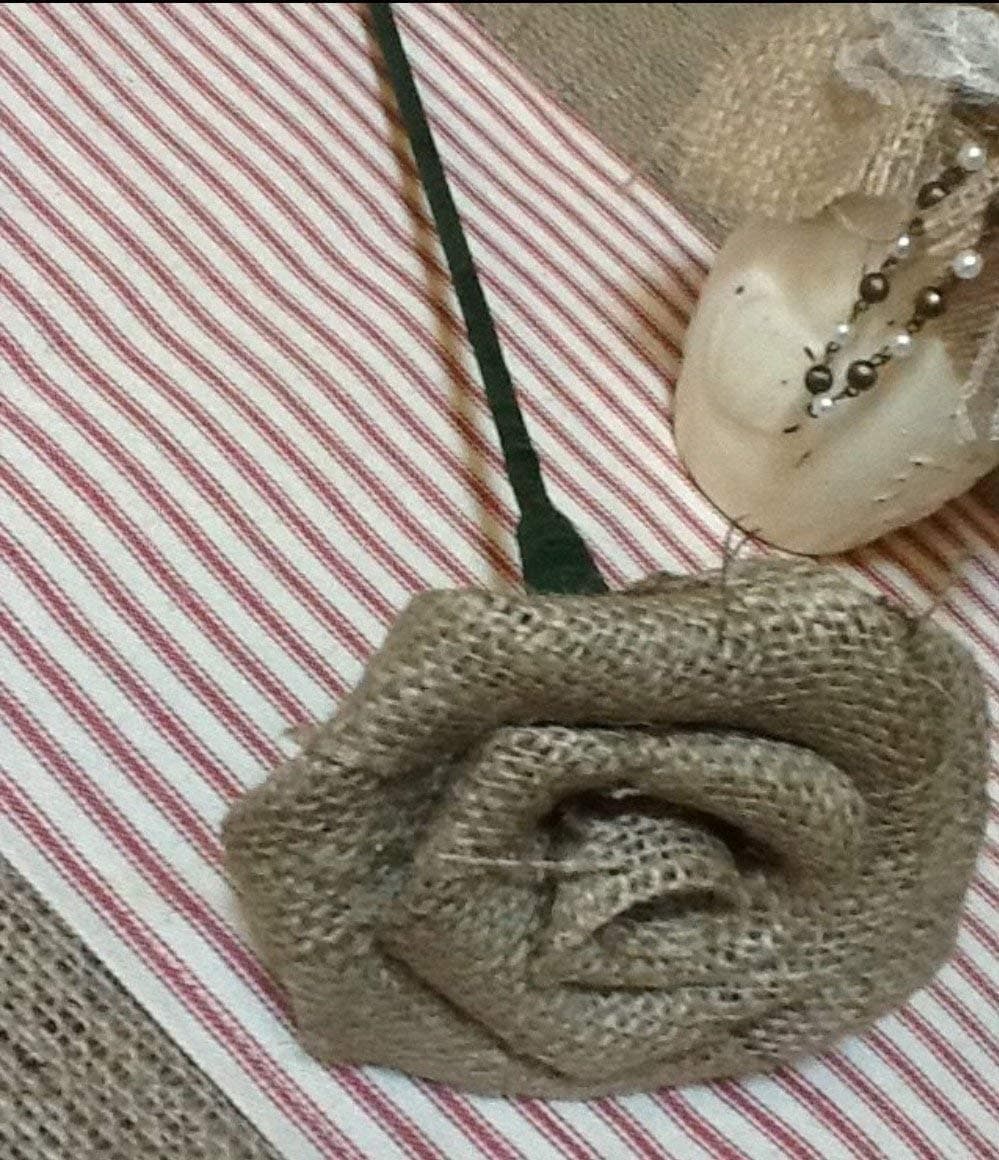 Long Stem Burlap Rose YOU CUSTOMIZE COLOR 3.5" Diameter on 12" Stem Rustic Wedding Reception Centerpiece Burgundy Red Pink Yellow Purple Lavender Gray