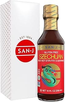 San-J Gluten Free Szechuan Cooking Sauce - Szechuan Sauce, Szechuan Dipping Sauce, Hot & Spicy Marinade & Stir Fry Sauce, Kosher, Non-GMO, No Artificial Preservatives - 10 Fl Oz