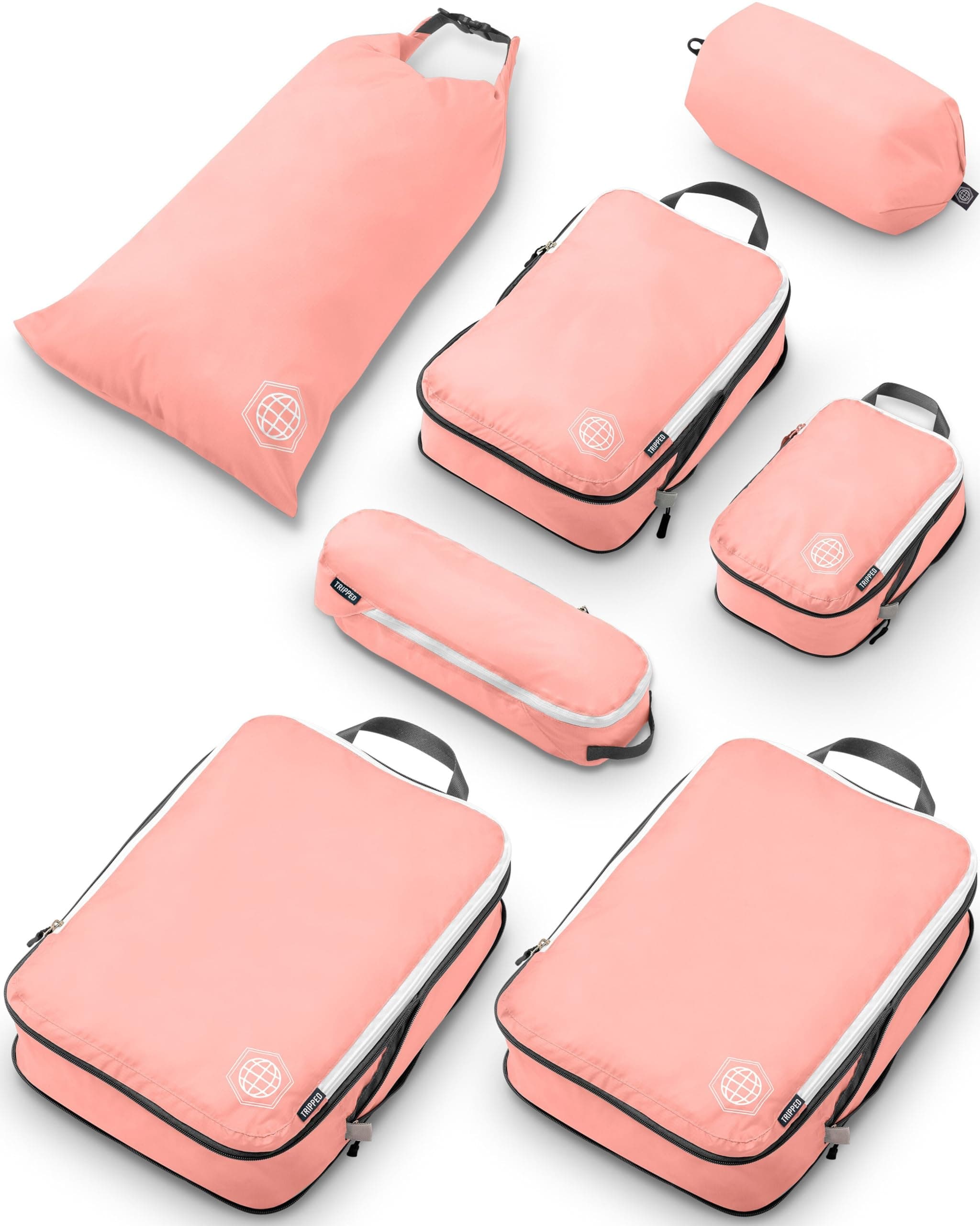 Large Packing Cubes for Travel-Extra Large Compression Packing Cube Luggage Organizers 7 Piece Set-Ultralight, Expandable/Compression Bags for Clothes by TRIPPED Travel Gear (Dusty Rose), XL