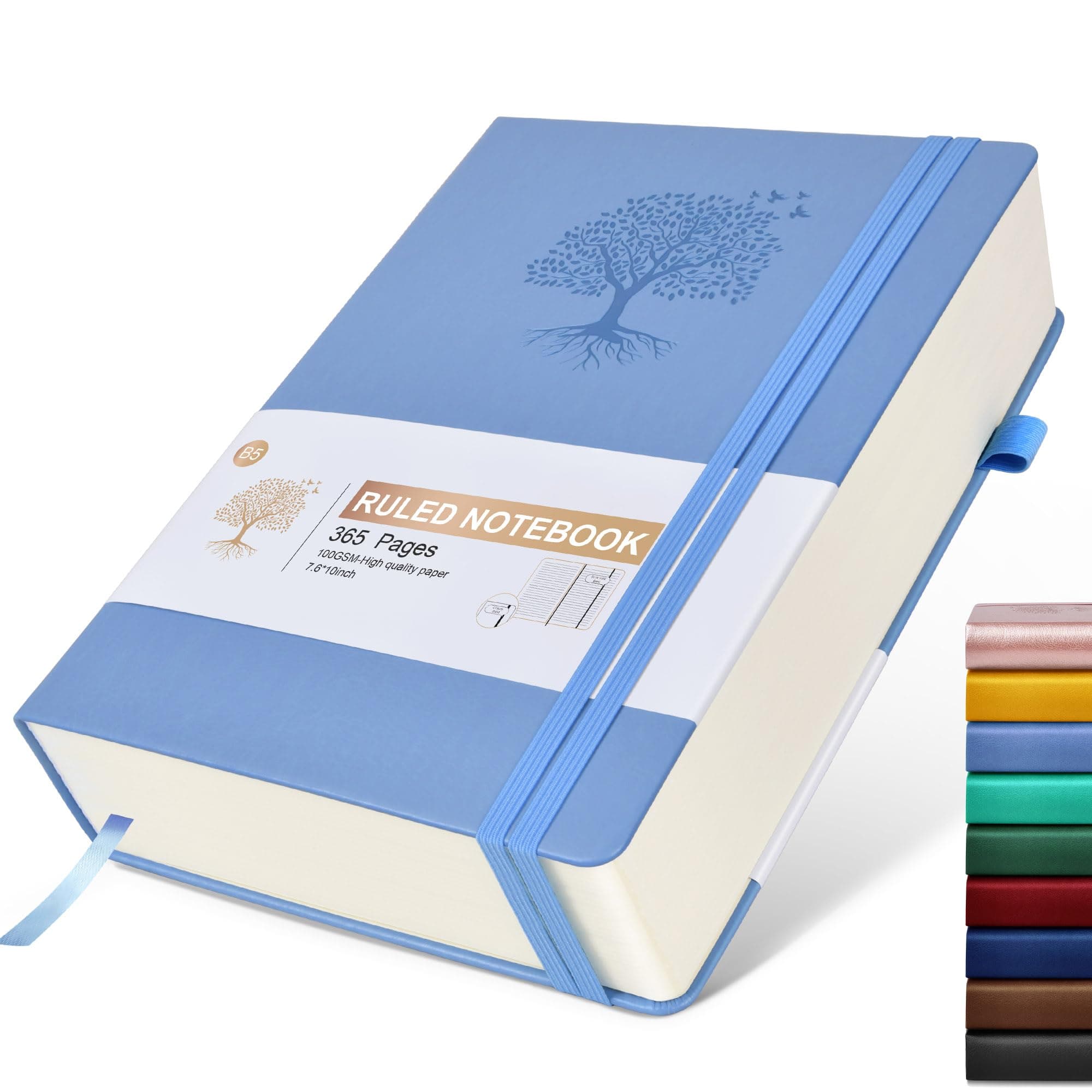 Ansopu Lined Journal Notebook, 365 Pages B5 Large Hardcover Leather Journal for Women Men, College Ruled, 100Gsm Thick Paper (7.6'' X 10'' Blue)