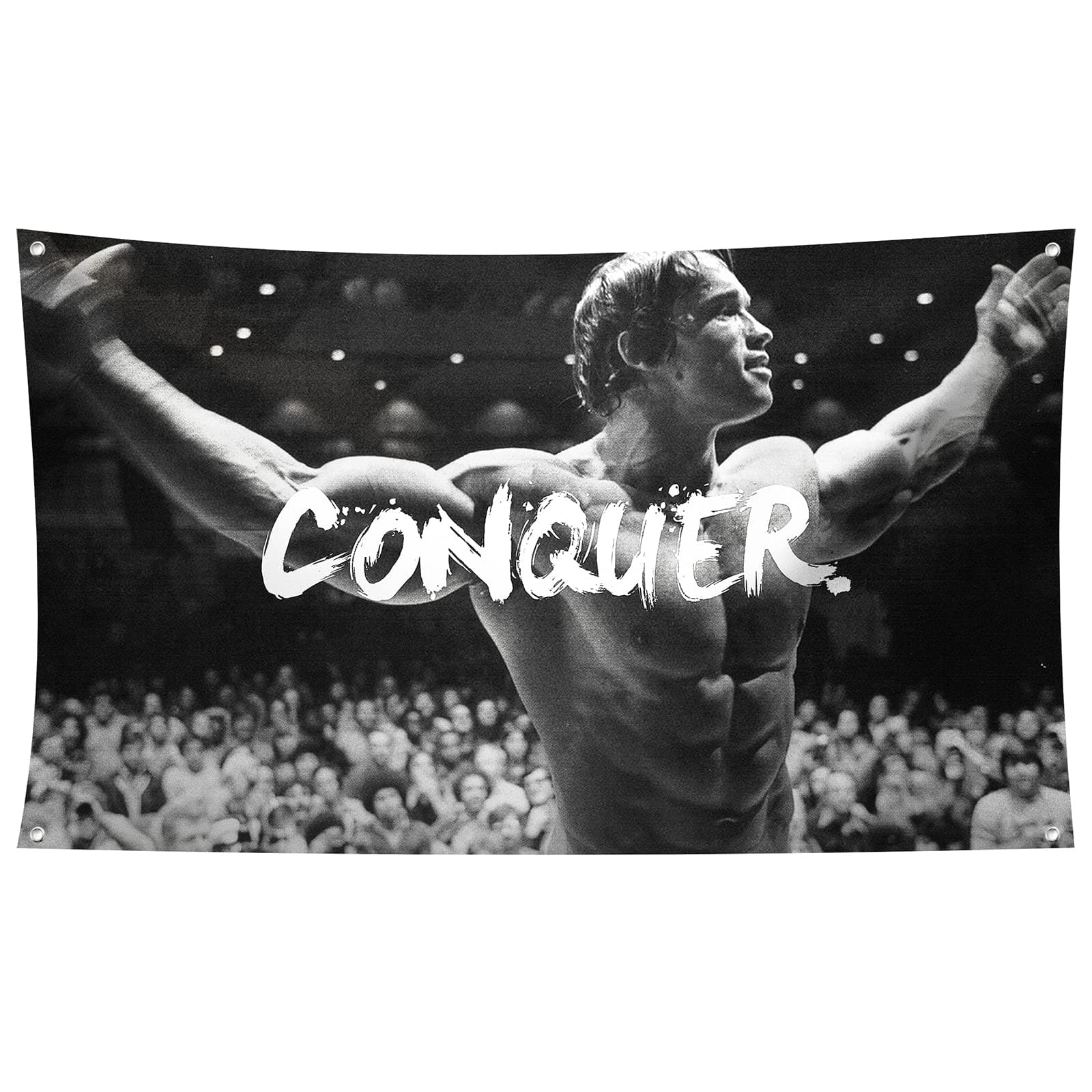 Conquer Flag For Arnold Schwarzenegger Guys Poster Funny Flags For Room Guys Decor Banner Motivational Cool Flags For Man Wall Flag With Brass Grommets For College Dorm Room Decoration 3x5 Feet