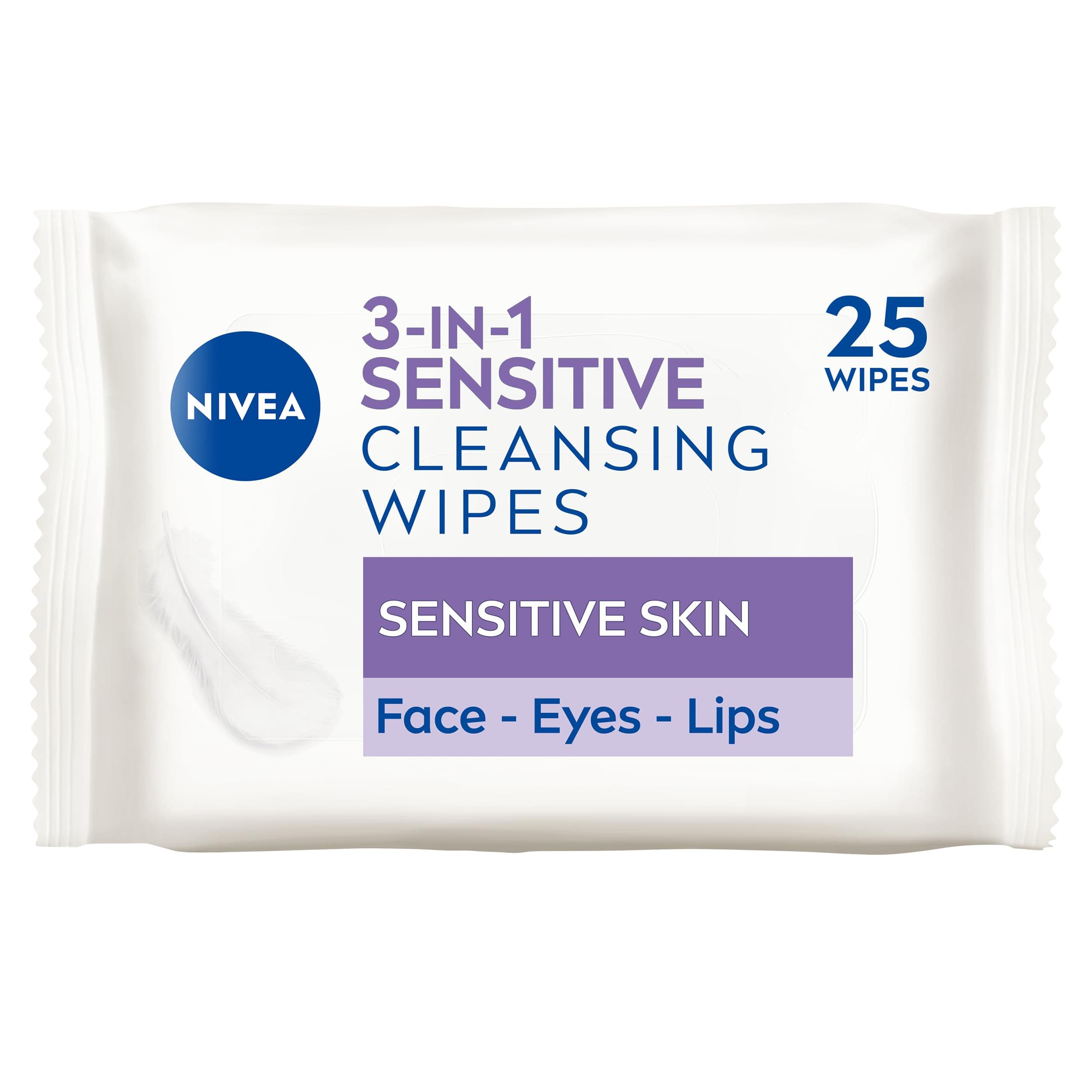 NIVEA 3-in-1 Sensitive Cleansing Wipes (25 Sheets), Plant-Based Makeup Remover, Face Wipes for Sensitive Skin, Gentle Yet Effective Makeup Removal (Pack of 6)