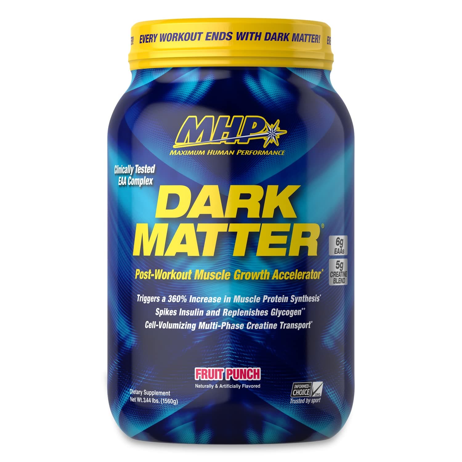 MHP Dark Matter Post Workout, Recovery Accelerator, w/Multi Phase Creatine, Waxy Maize Carbohydrate, 6g EAAs, Fruit Punch, 20 Servings, 55 Oz