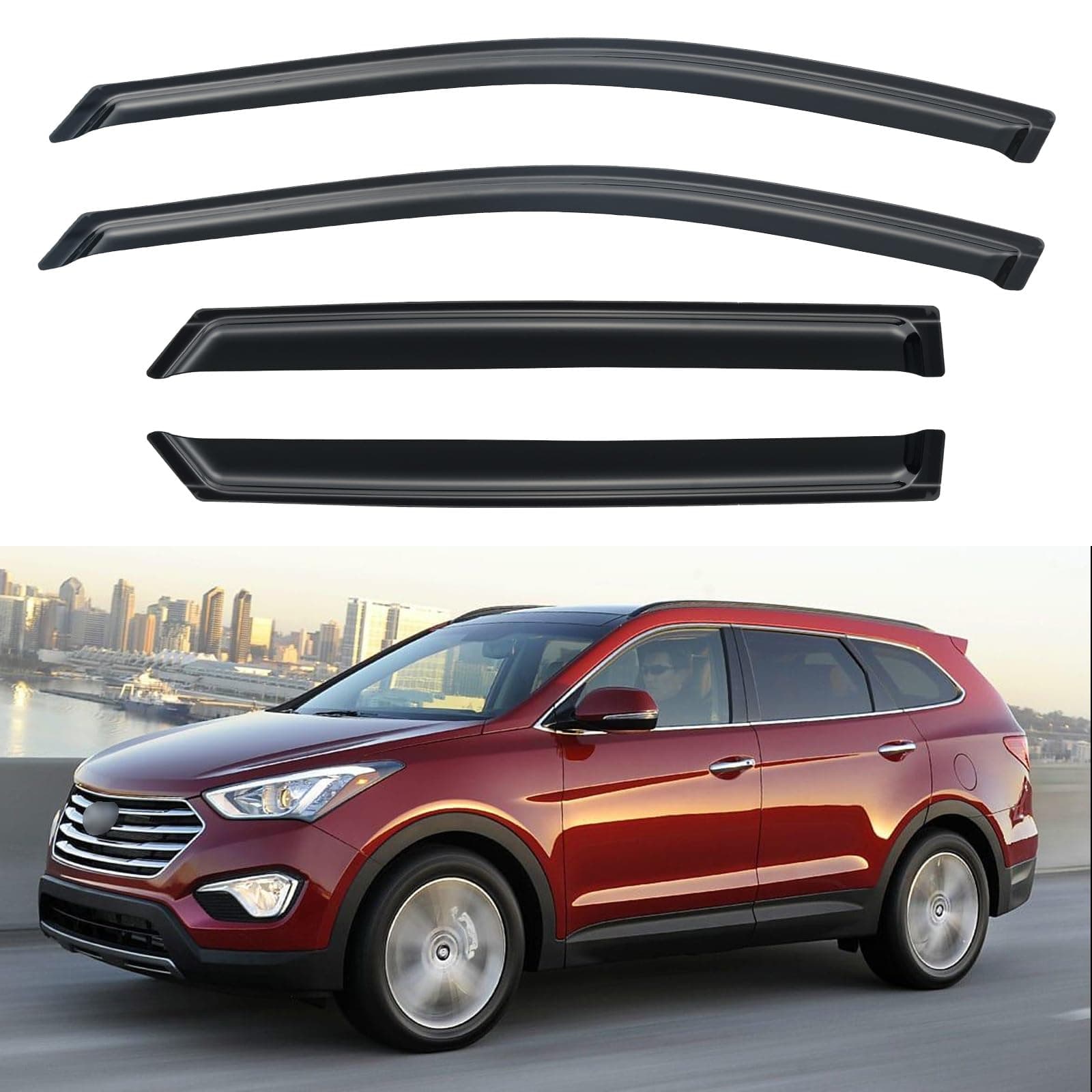 Window Visors Rain Guards Shield for 2013-2018 Hyundai Santa Fe, Window Wind Deflectors Vent Shades for 13-18 Santa Fe (EXCLUDES Santa FE XL)