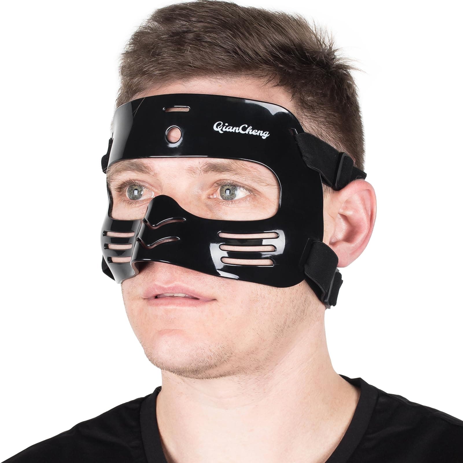Qiancheng Nose Guard Face Shield for Broken Nose, Adjustable Face Guard with Padding, Protection from Impact Injuries to Nose and Face for Unisex Adult, QC-L2 Black