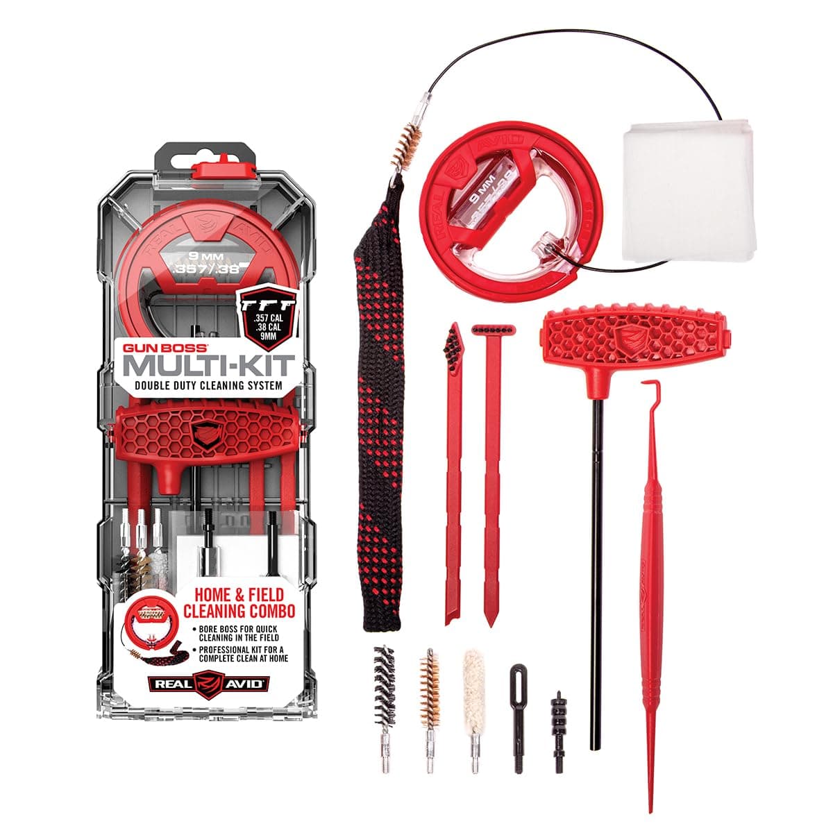 9mm Gun Cleaning Kit for 9mm .357 & .38 Caliber Handguns | Complete Glock Cleaning Kit & Pistol Cleaning Kit with 9mm Gun Snake, Bore Brush Set, Cleaning Rod & Gun Cleaning Accessories,red