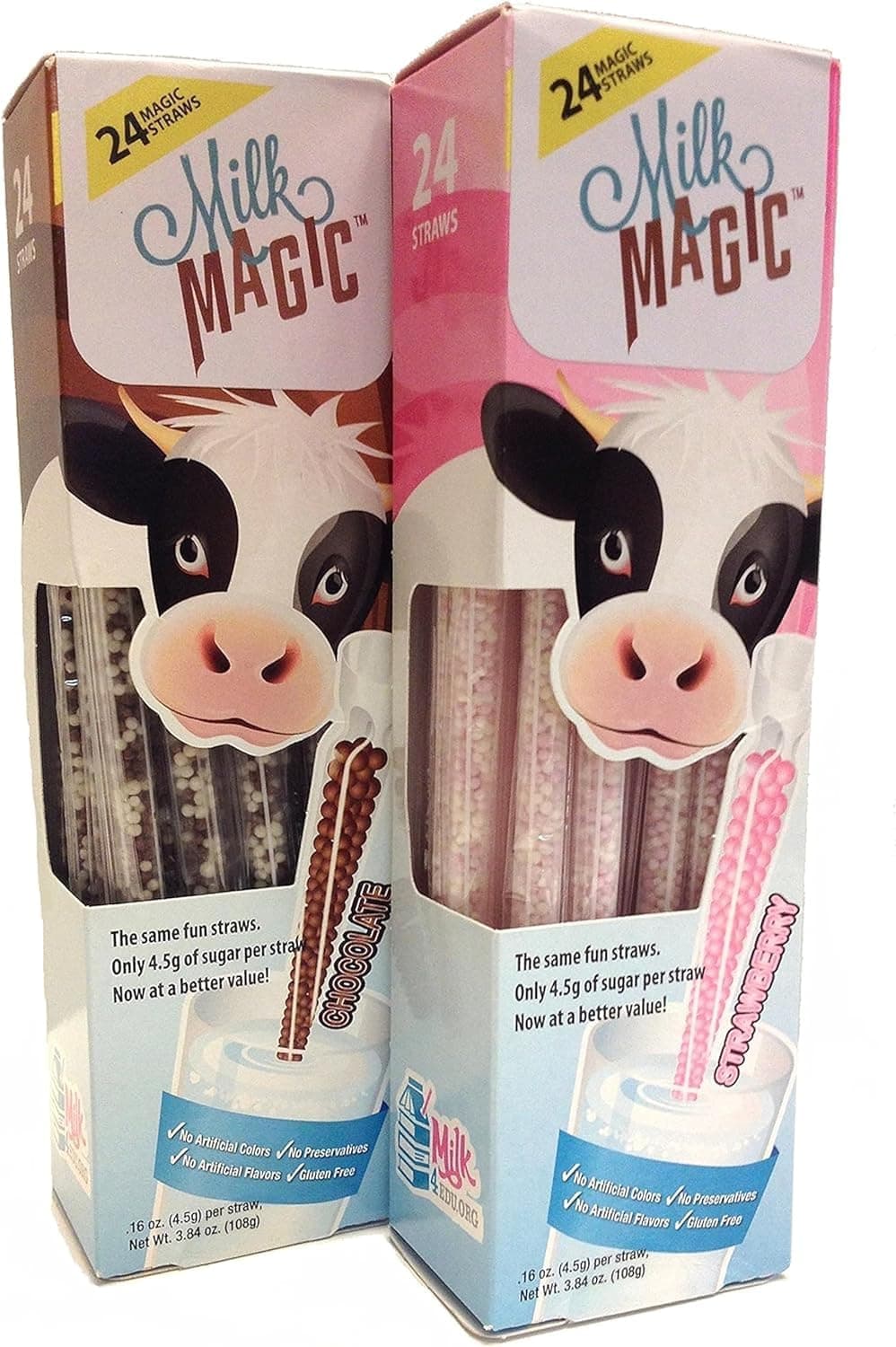 Milk Magic Flavoring Straws, 2-Pack Bundle (24 Straws per Pack), Strawberry and Chocolate Milk Straw Value Pack
