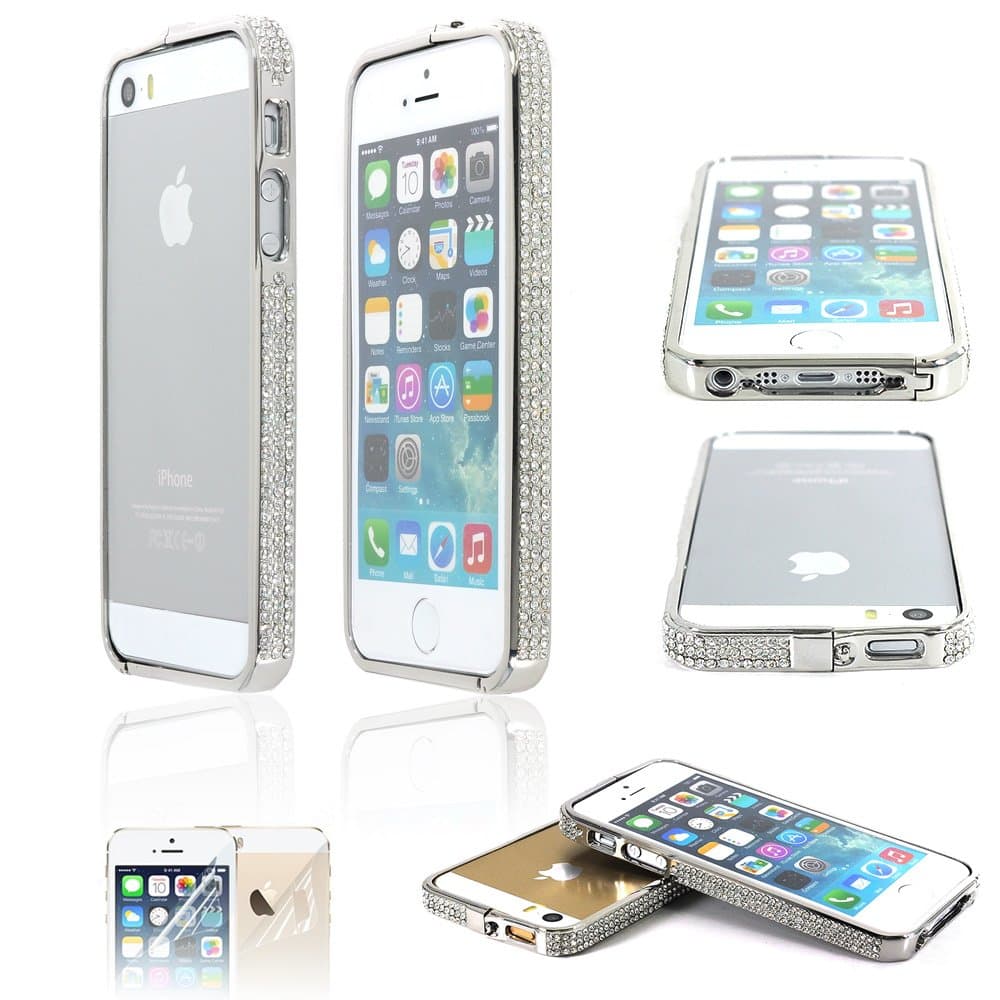 imigen (TM) Elegance Series iPhone 5 and 5S Bumper Frame (Silver with Rhinestones)