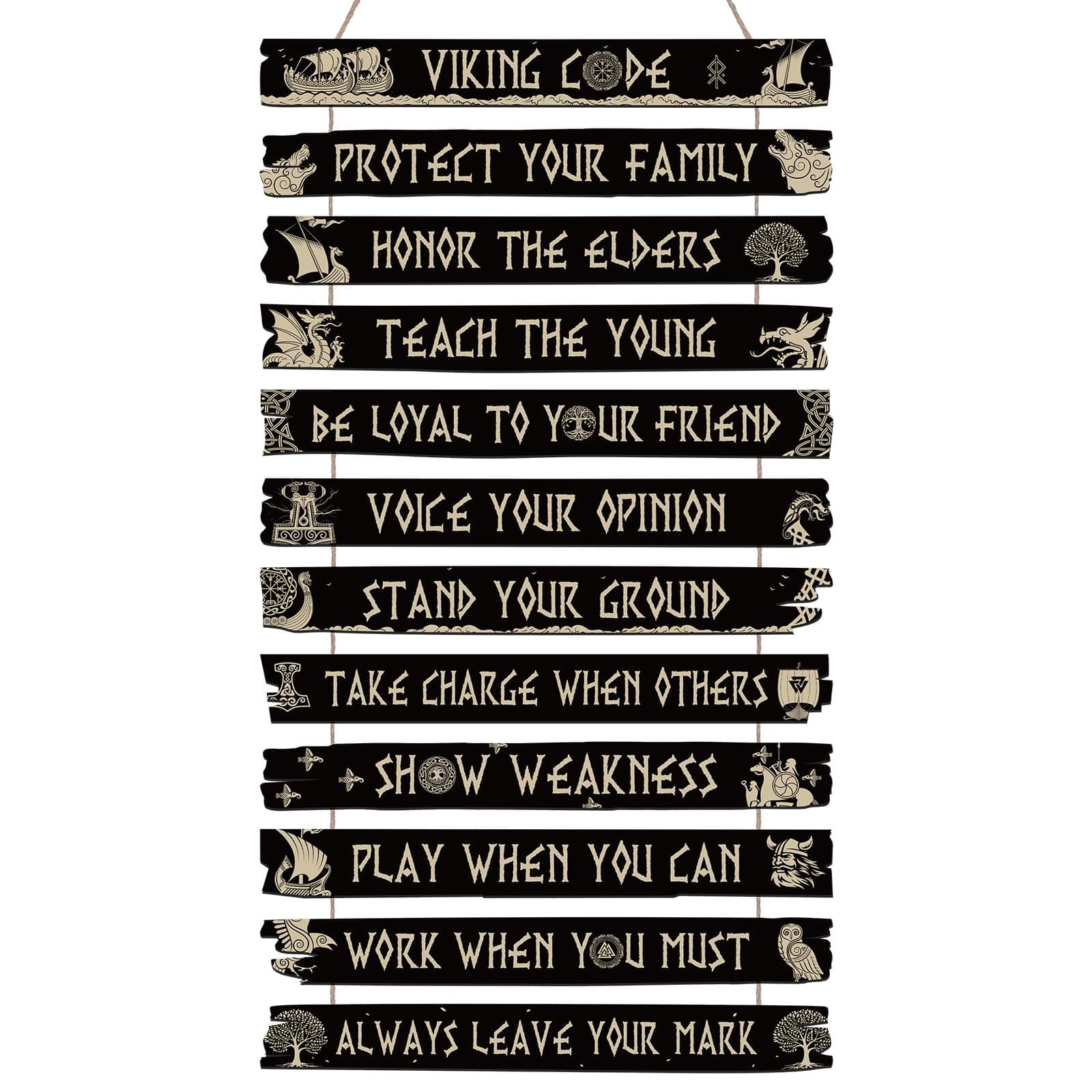 Thinkday Nordic Viking Sign Viking Code Wall Decor Celtic Rune Plaque Scandinavian Vikings Boat Compass Valknut Nordic Medieval Vegvisir Runes for Home Kitchen Mythology Vegvisir Runes Artwork Pagan