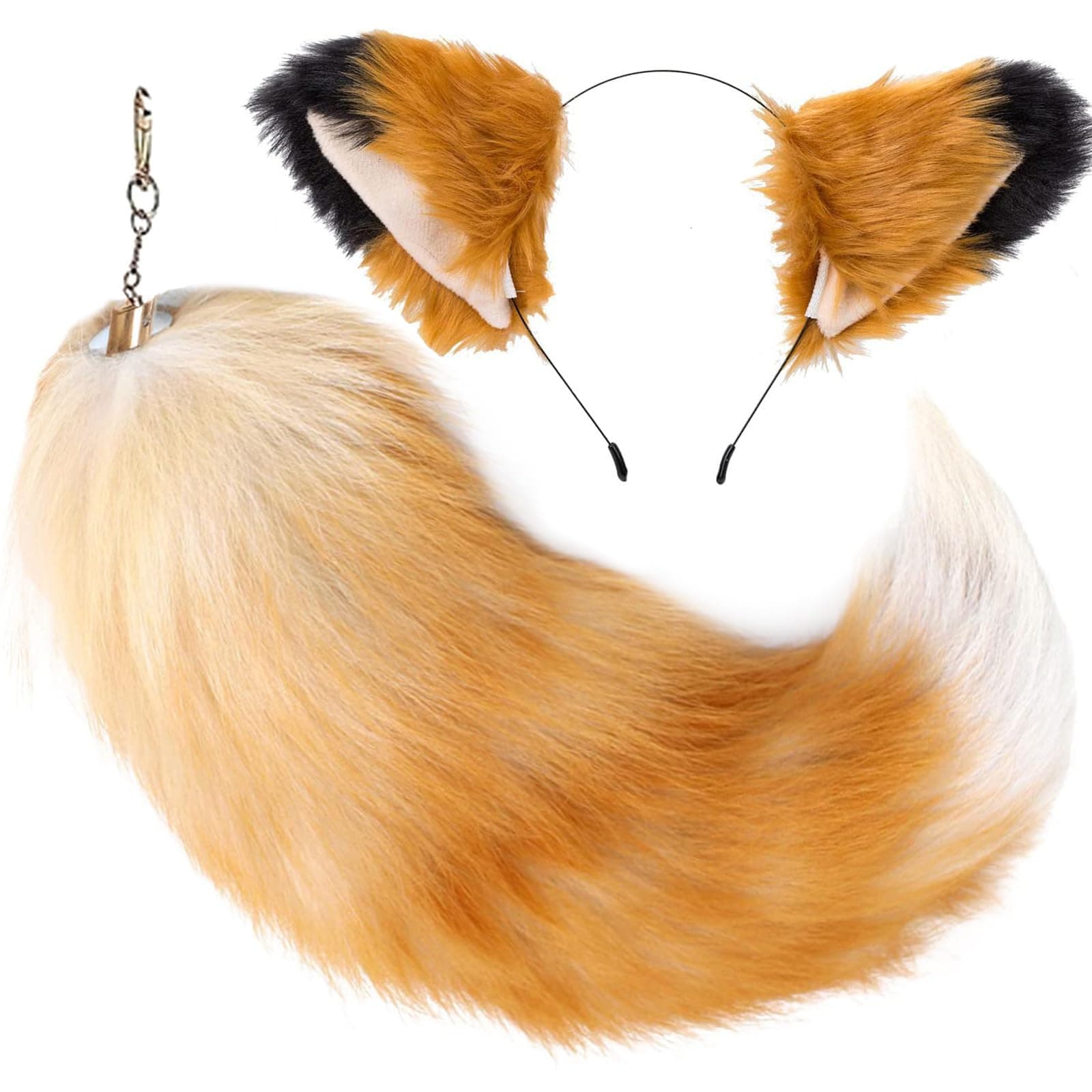 Cat Wolf Fox Ears and Tail Set for Kids Fluffy Fox Tail Cosplay Party Wolf Costume Fox Tail Keychain Halloween