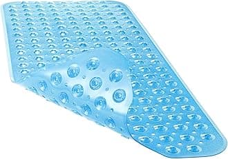 YINENN Bath and Shower Safety Mats 40x16 inch, Non Slip with Suction Cups for Bathroom Stall and Tub Floor, Extra Large and Machine Washable, Drain Holes Keep Bathtub Clean, Blue