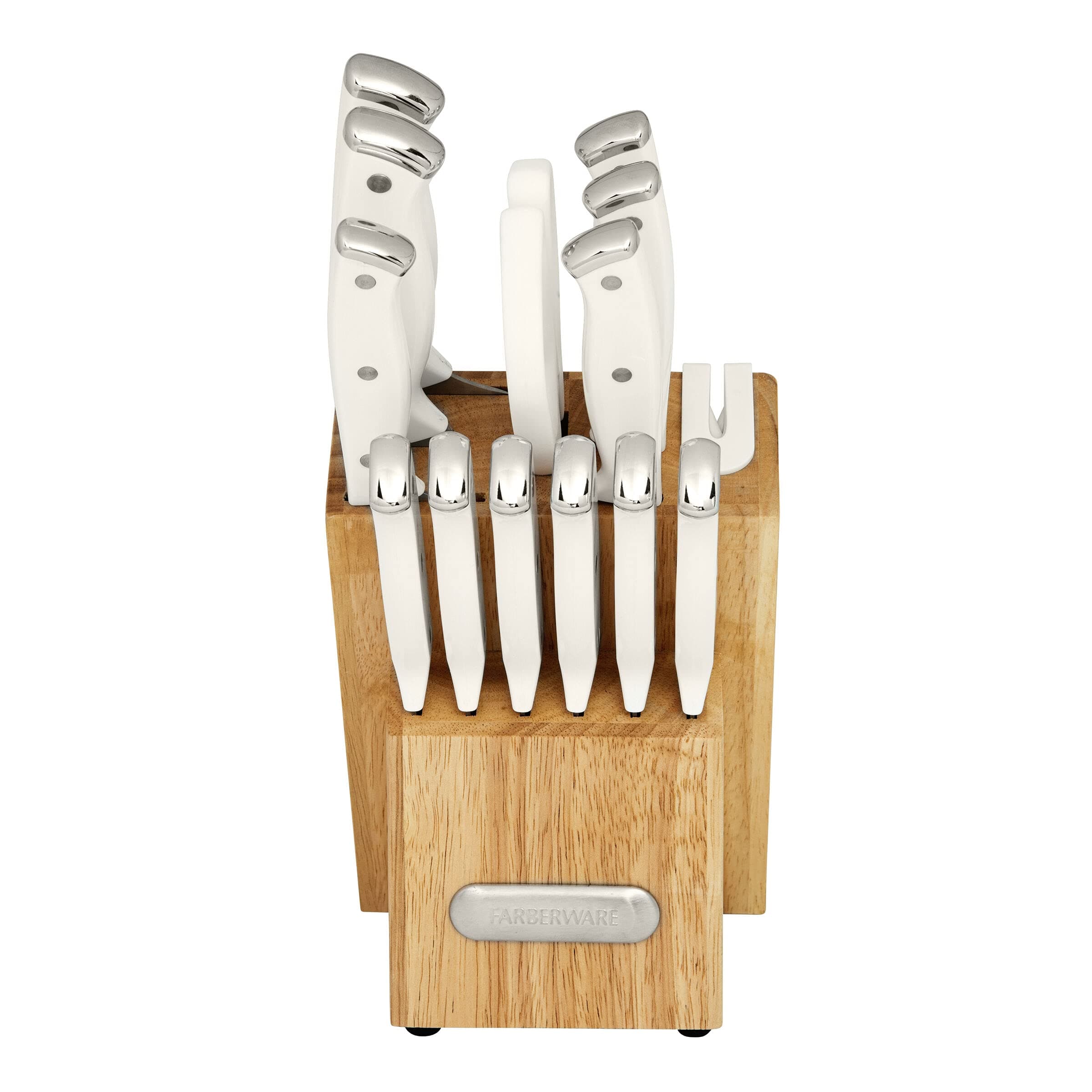 Edgekeeper Triple Riveted Knife Block Set with Built in Sharpener, 14-Piece, White