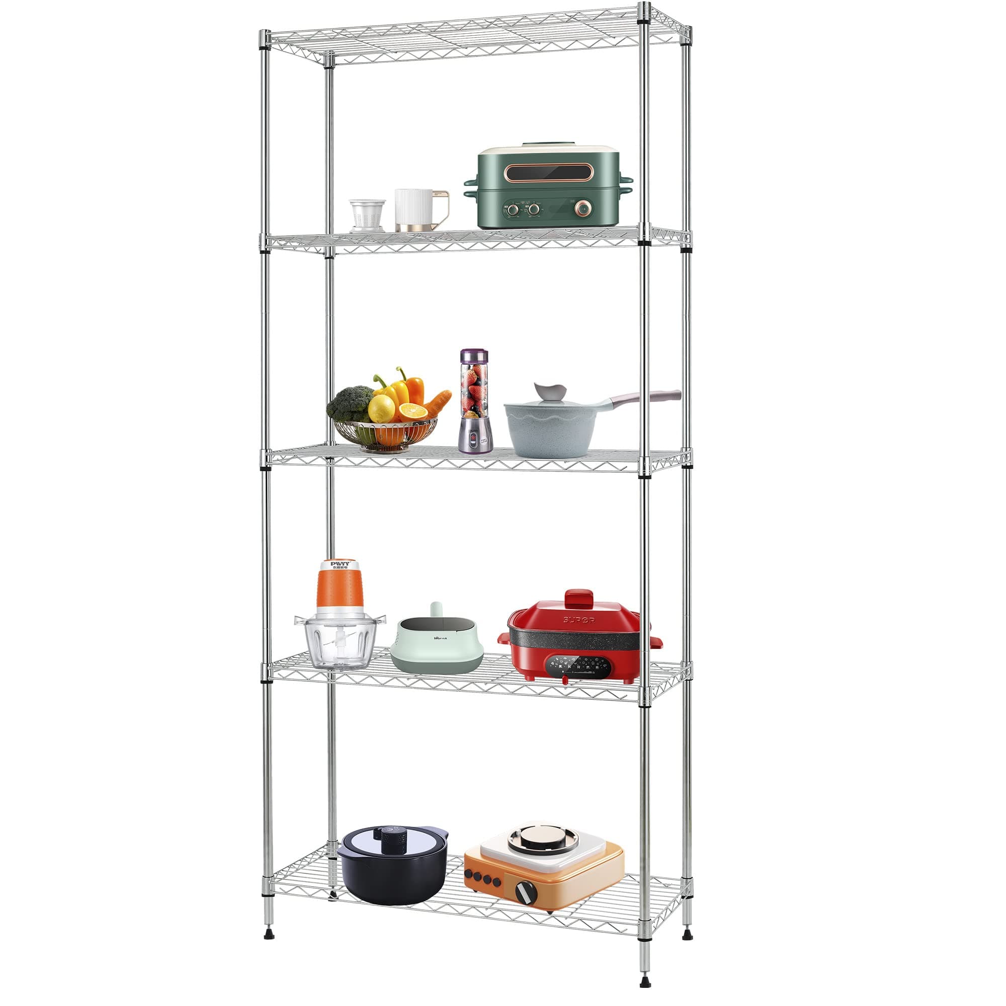 14" D×24" W×60" H Wire Shelving Unit Metal Commercial Shelf with 5 Tier Layer Rack Strong Steel for Restaurant Garage Pantry Kitchen Garage,Chrome