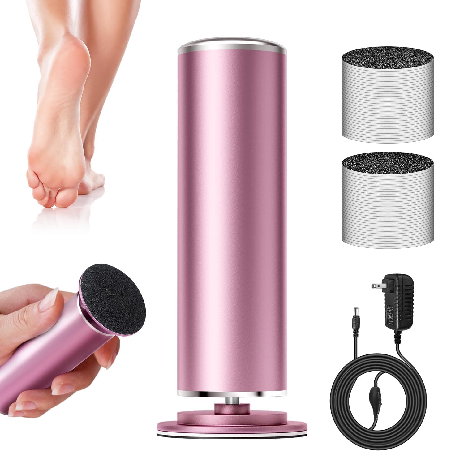 krofaue Electronic Foot File Grinder with 60pcs Replacement Sandpaper Disk, Powerful Electric Callus Remover Professional Pedicure Tool for Men Women Dead Cracked Hard Skin Calluses