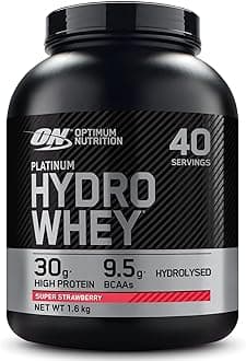 Optimum Nutrition Platinum Hydro, Hydrolyzed Whey Protein Isolate Powder with Essential Amino Acids, Glutamine & BCAAs, Super Strawberry Flavor, 40 Servings, 3.5 lbs