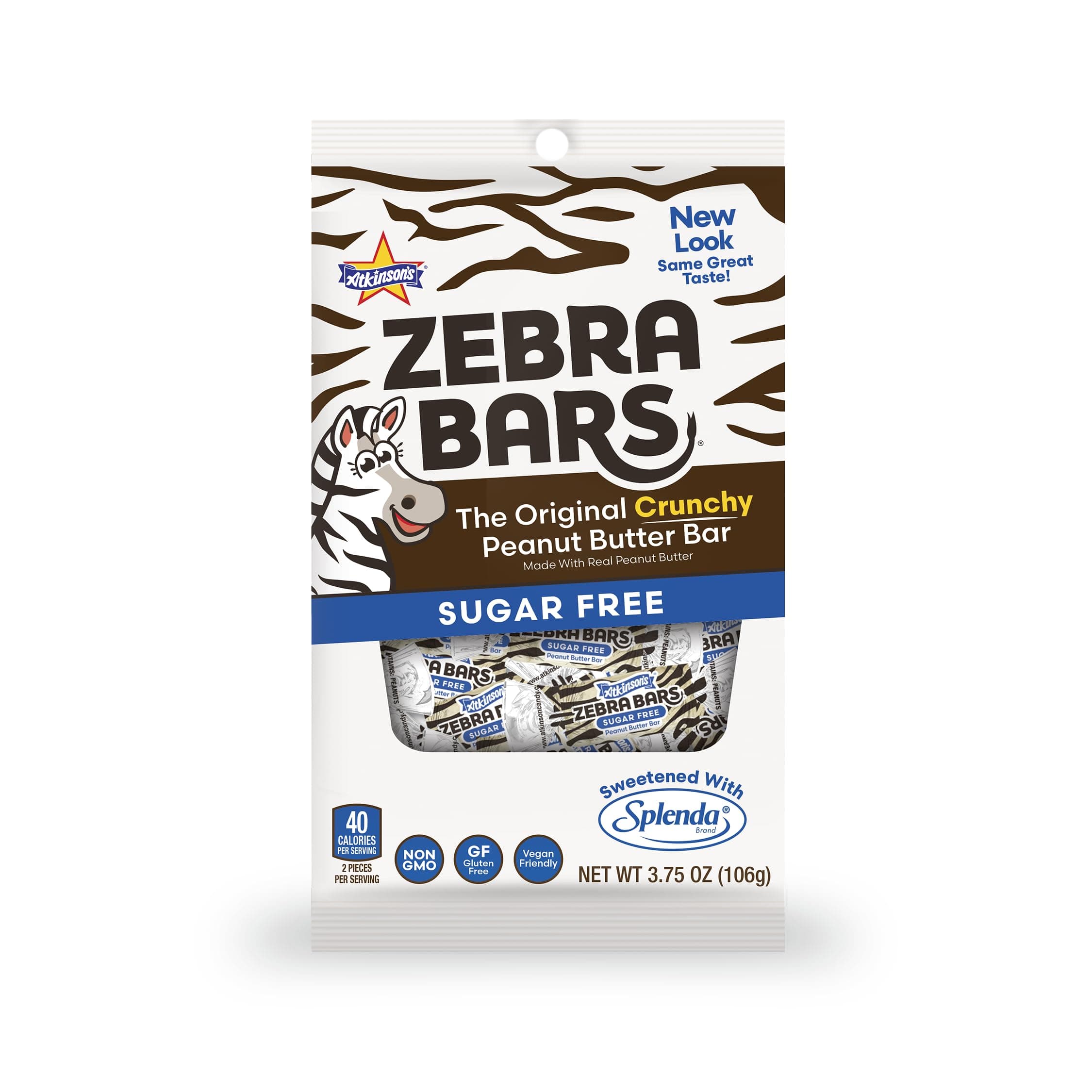 Atkinson's Sugar Free Peanut Butter Bars - Crunchy and Crispy Peanut Butter Candy - Gluten Free, Kosher, Vegan - Bite Size Candy - 3.7 oz. Peg Bag