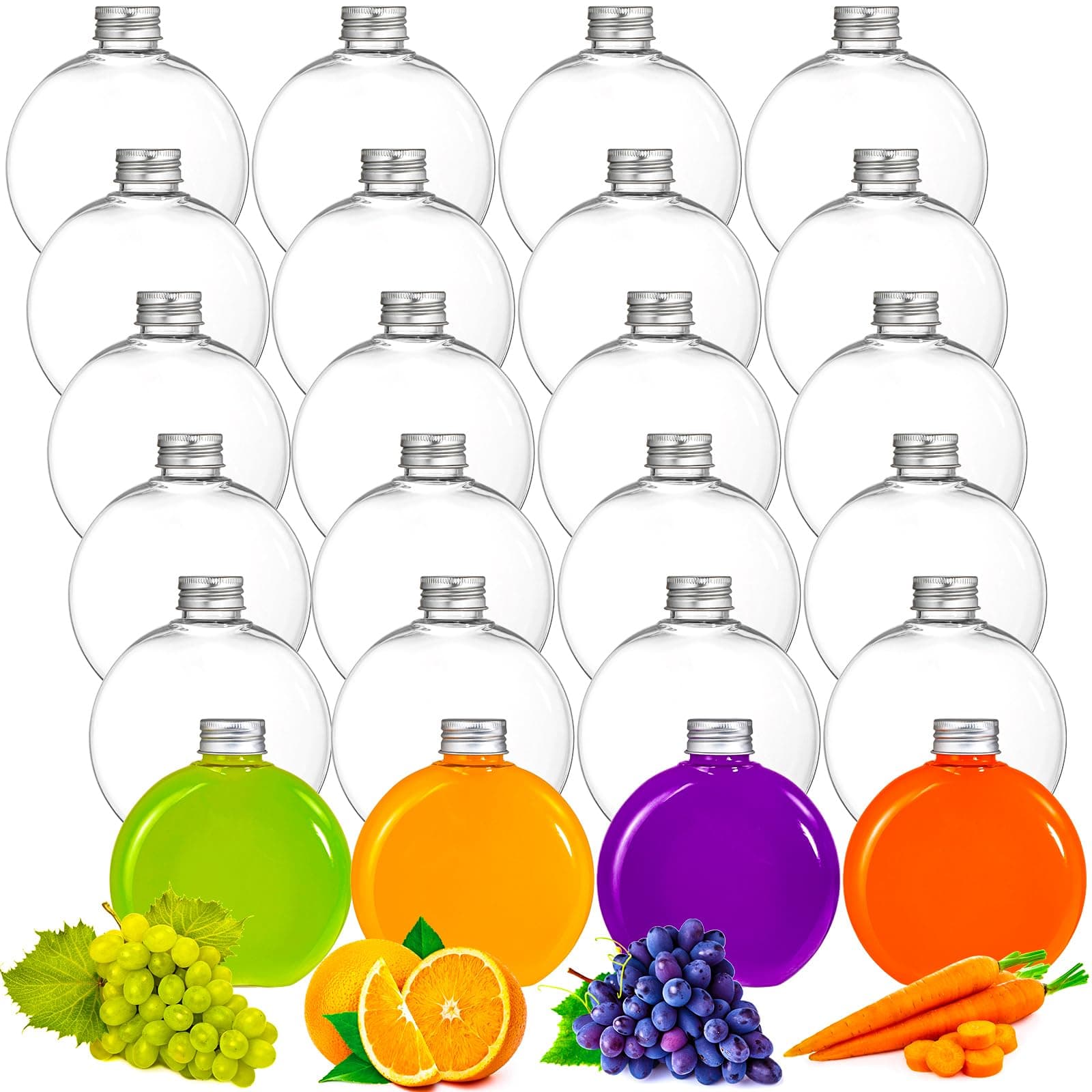 Elsjoy 24 Pack 10 oz Plastic Juice Bottles with Caps, Small Flat Plastic Bottles Reusable Clear Empty Beverage Containers, Leak Proof