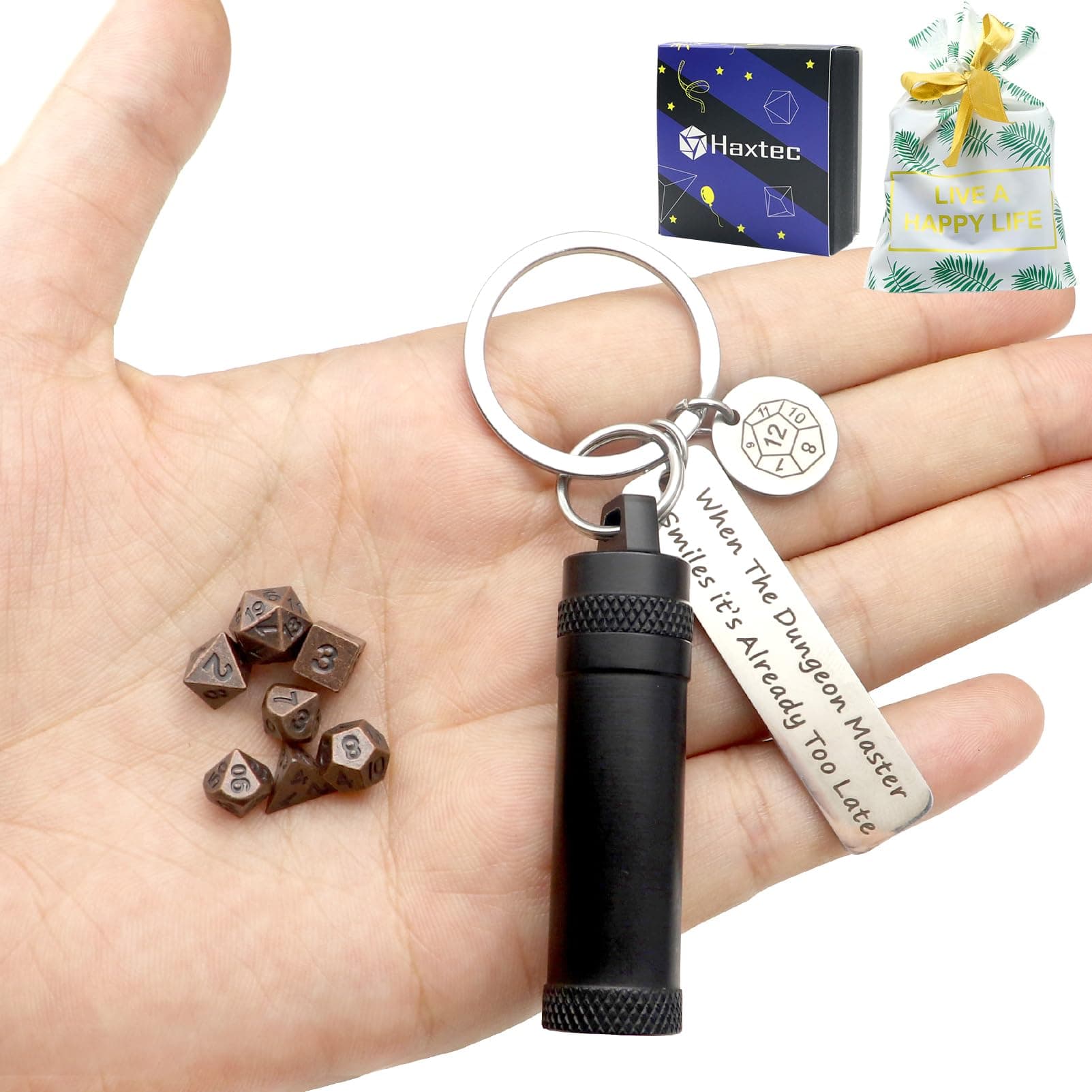 Haxtec Mini Dice Set Tiny Small Metal DND Dice Set Copper with Portable Keychain Dice Case Dungeons Master Gifts Metal Dice Set for Keychain DND Gift for DM