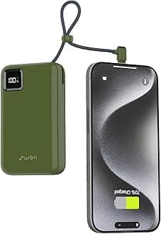 URBN 20000mAh Power Bank with Built-in Type-C Cable | 22.5W Super Fast Charging | Smart LED Display | Dual Type-C PD + USB Outputs | Pocket Size Portable Charger for Quick Charge (Camo)