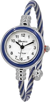 Blekon Collections Women's Cuff Watch - Round Analog Display Arabic Numbers 23mm Case Wire Bracelet Watch for Women Elegant Cable Cuff Bangle Wrist Watch