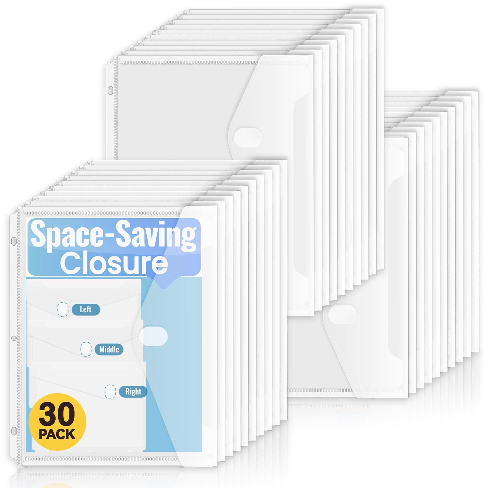 Sooez 30 Pack Binder Folders with Staggered Closures, High Capacity Binder Pockets, Clear Plastic folders, Side Loading, Binder Organizer, Binder Dividers with Pockets, Letter Size