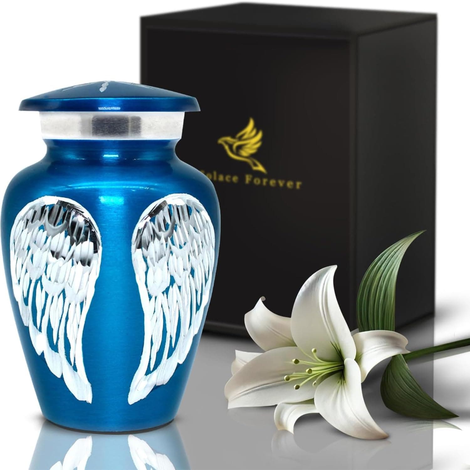 Blue Angel Urn - Small Keepsake Urn for Human Ashes - Mini Blue Urn with Premium Box & Bags - Honor Your Loved One with Small Cremation Urn Angel Wings - Funeral Mini Urn for Baby & Infants