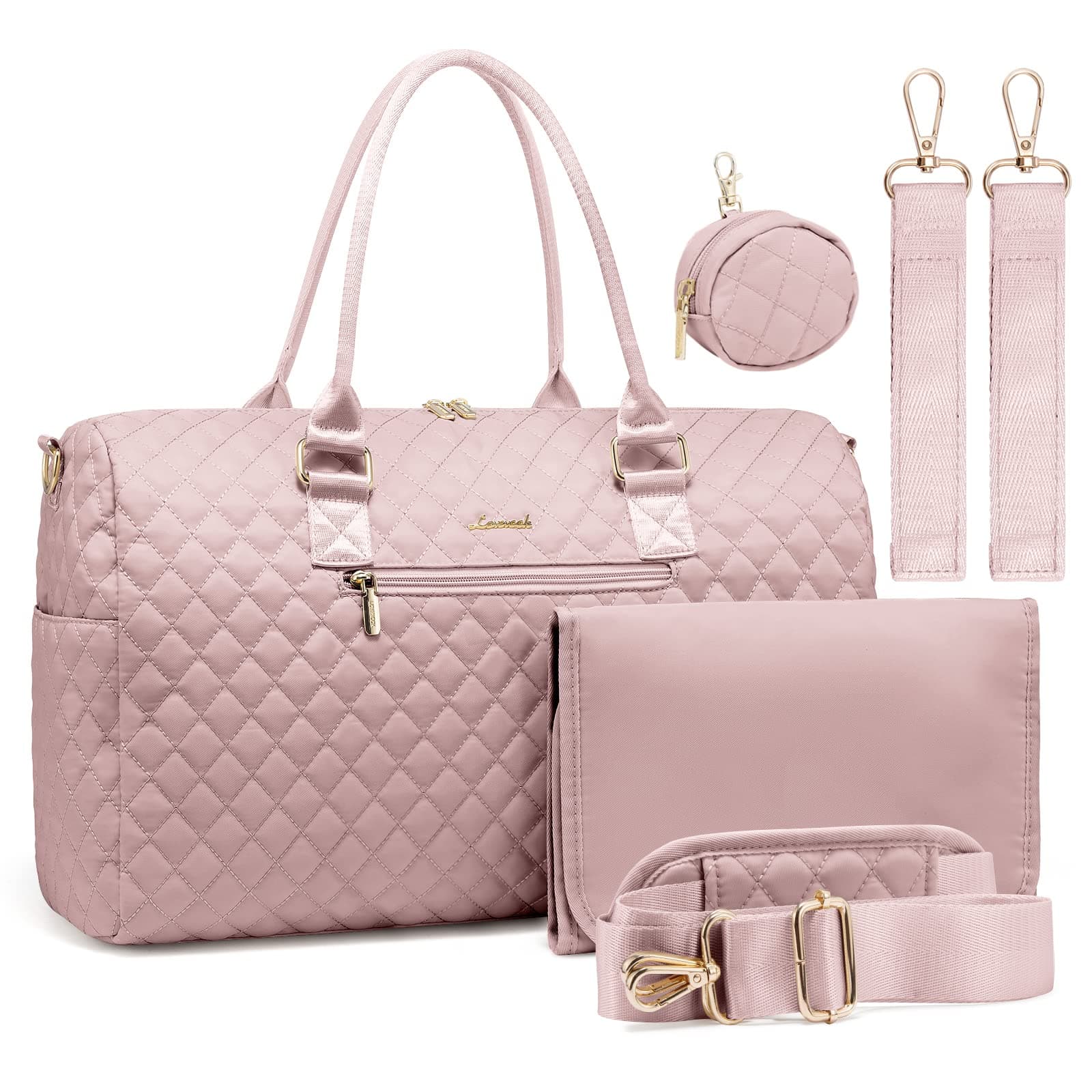 LOVEVOOK Diaper Bag Tote with Pacifier Case and Changing Pad, Large Capacity Mommy Bag for Hospital and Weekender Travel, Functional Baby Bag Newborn Baby Essential, Pink