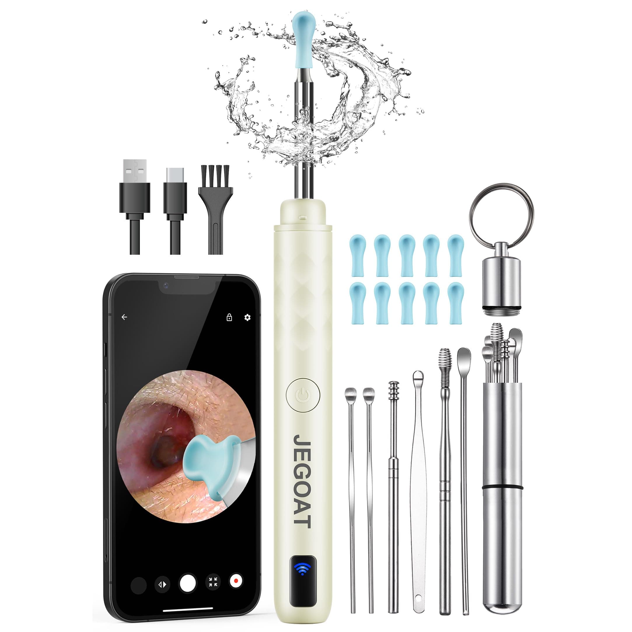 JEGOATEar Wax Removal Tool Camera,Ear Cleaner with Camera,Ear Cleaning Kit 1296P HD Ear Scope and 6 LED Lights,10 Ear Pick Tips,Earwax Removal kit with Otoscope to Earify Earwax for iOS and Android