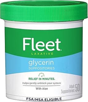 Glycerin Suppositories for Constipation Relief, Fast and Effective Stimulant-Free Laxative with Aloe Vera, 50 Count Jar