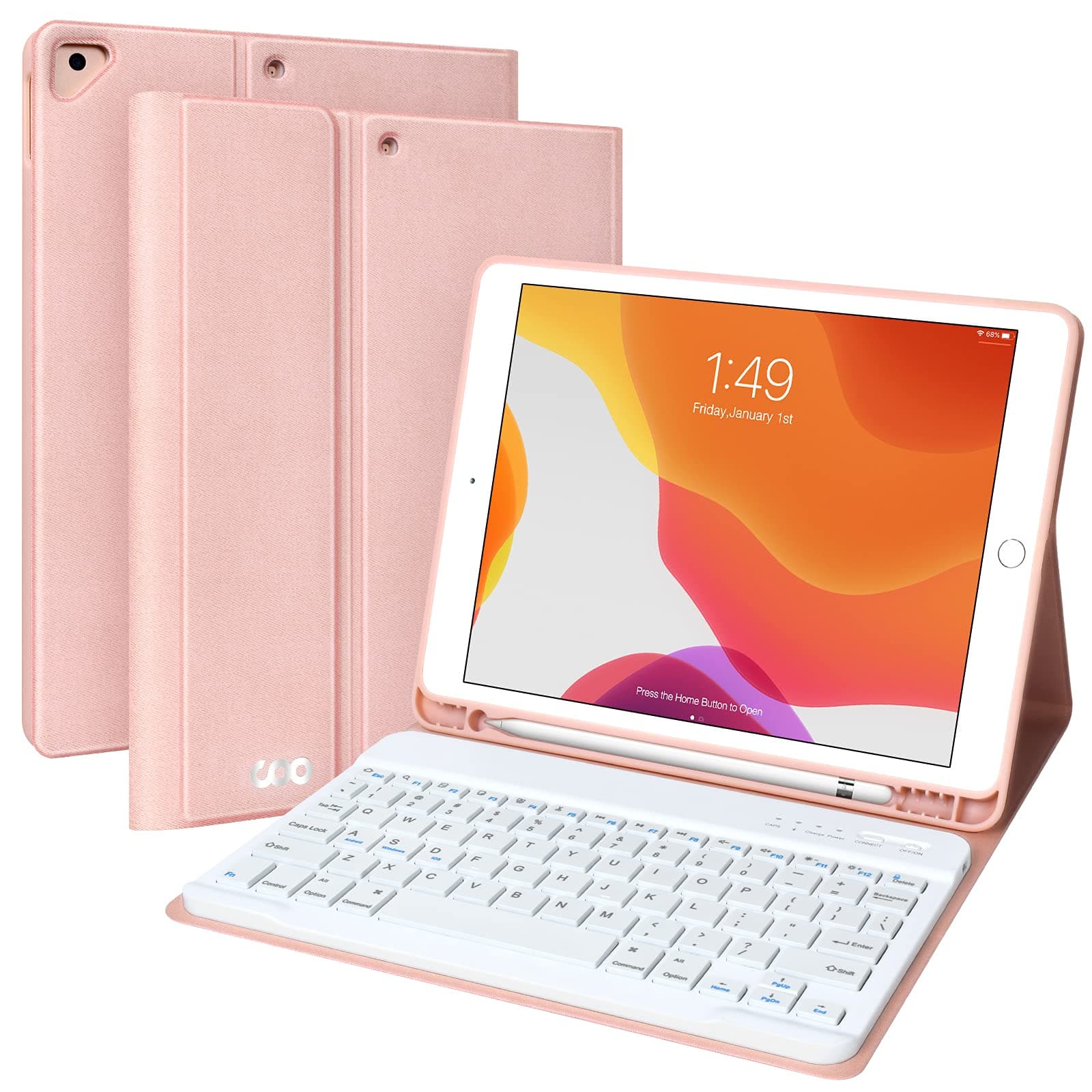 aMZCaSE iPad Keyboard case 10.2 for iPad 9.Gen iPad 8.Gen iPad 7.Gen，iPad Air 3, iPad Pro 10.5 case with detachable Keyboard,Wireless Bluetooth Keyboard With Pen Holder,Pink