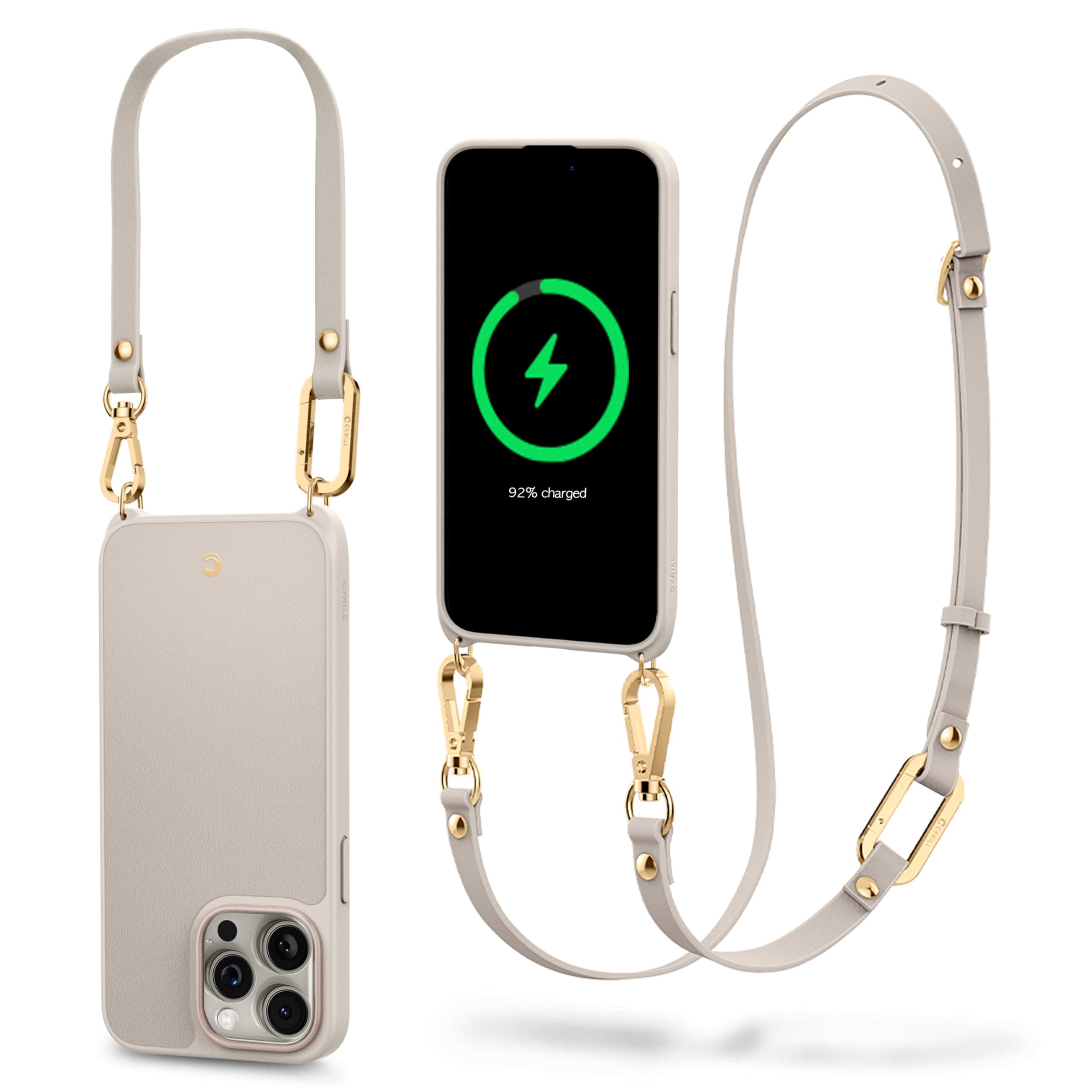 CYRILL by Spigen Cyril iPhone 15 Pro Max Case, MagSafe Compatible, Leather Strap, Strap Hole, 2-in-1 Style, Shoulder Strap, High Elasticity, Camera Protection, Qi Charging, iPhone 15 Promax, Cover, Classic Charm Mag Collection (Cream)