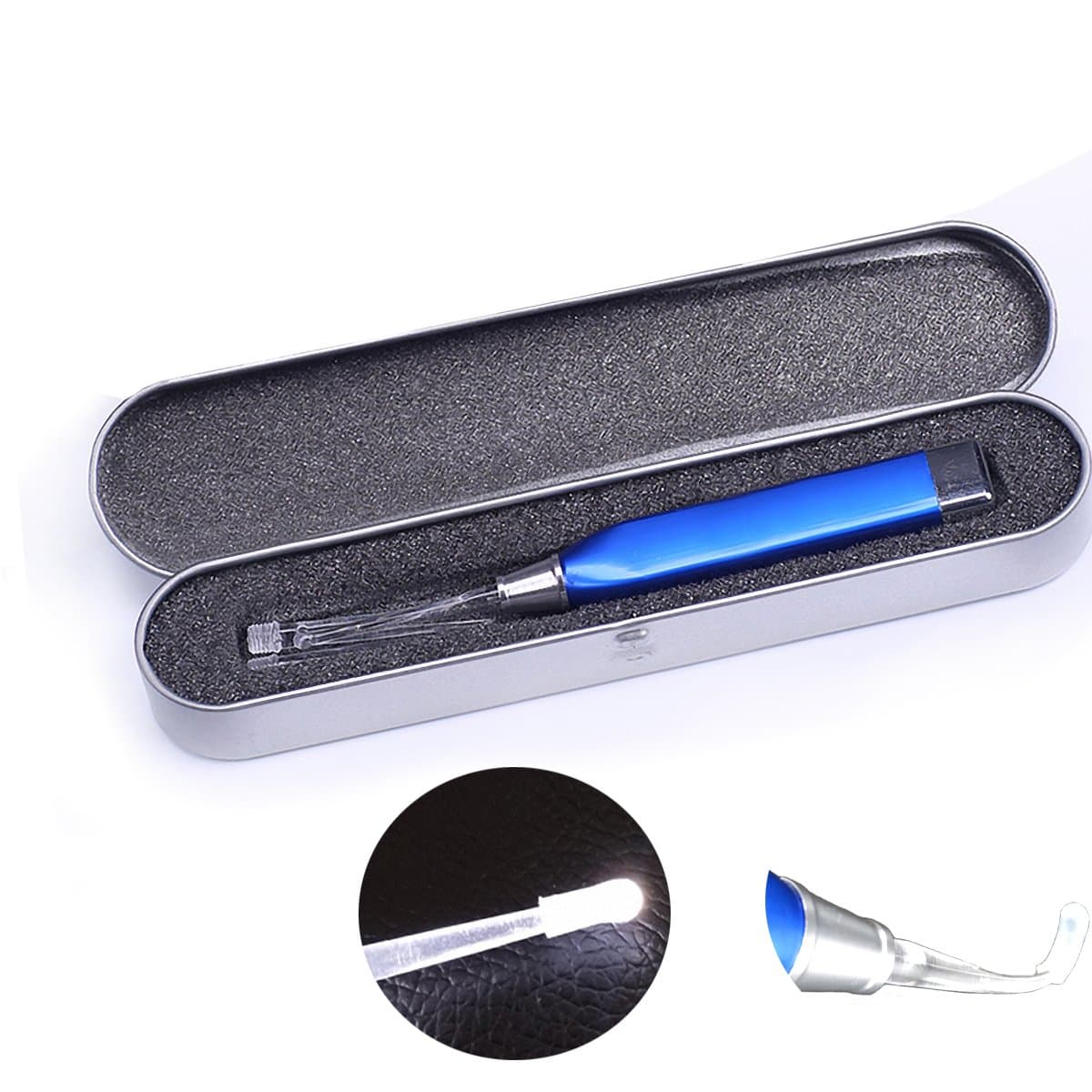 LED Smart Flexible Flashlight Earpick Ear Cleaner Earwax Removal Soft Earpick Clean Tool (Blue)