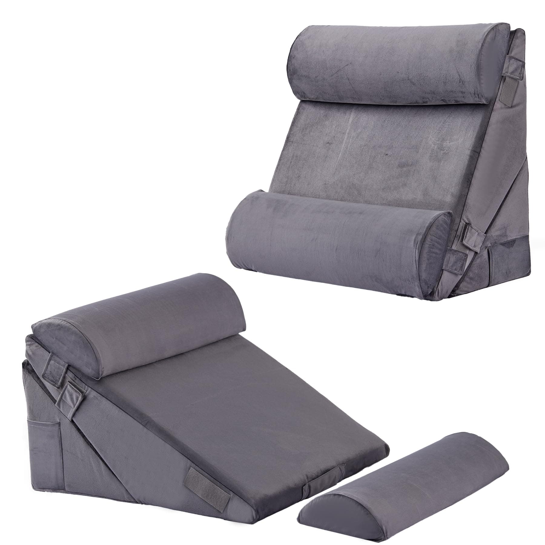 Bedluxe Adjustable 4pcs Bed Wedge Pillow Set, Memory Foam Wedge Pillows Post Surgery for Back, Neck, Leg Pain Relief, Pillow Wedge for Sleeping, Sitting up in Bed, Acid Reflux and GERD, Velvet