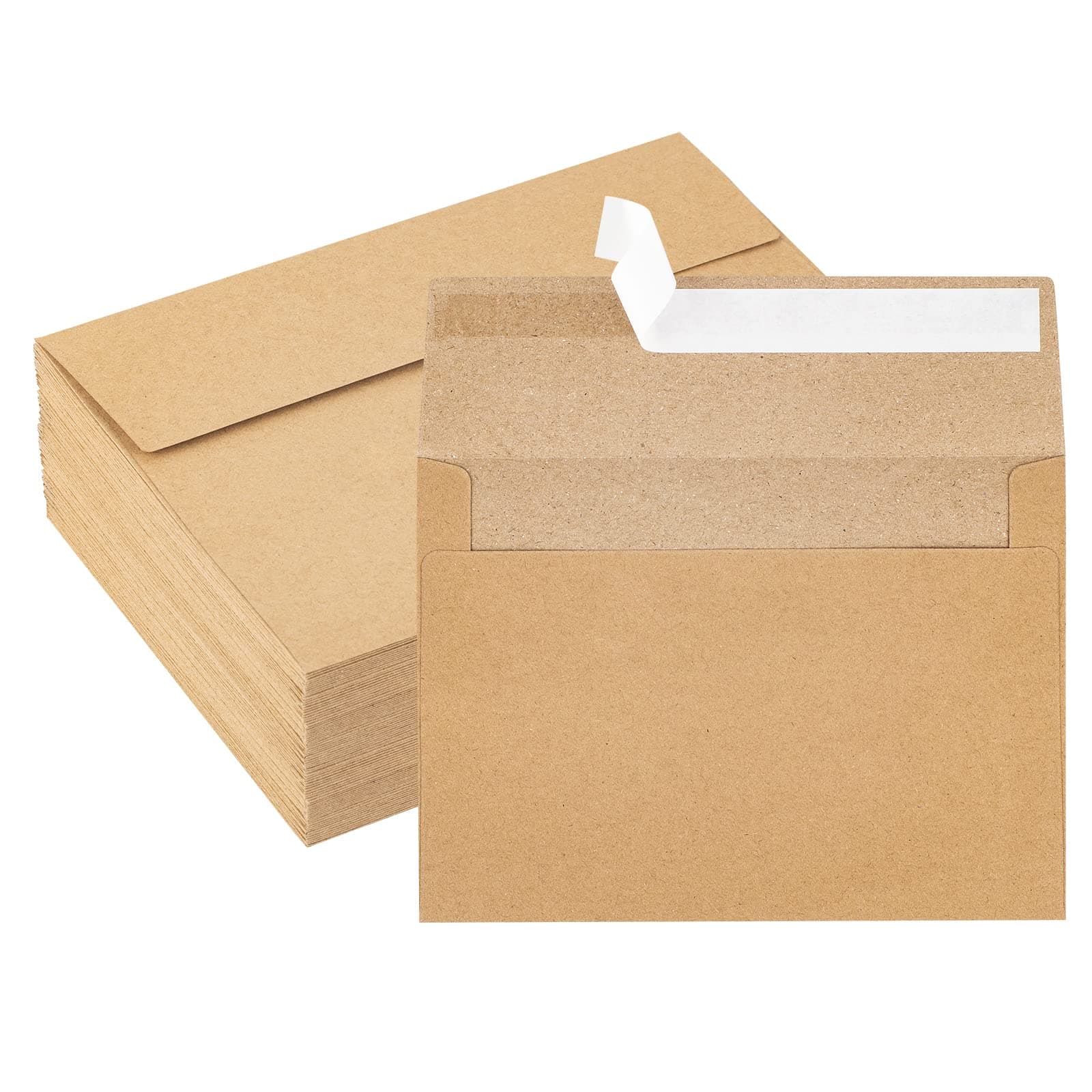 Hongyitime Kraft Paper Envelopes, 50 Pack, 5 x 7 Inch, Brown A7 Envelopes, Self-Seal Card Envelopes, Invitation/Postcard Envelopes