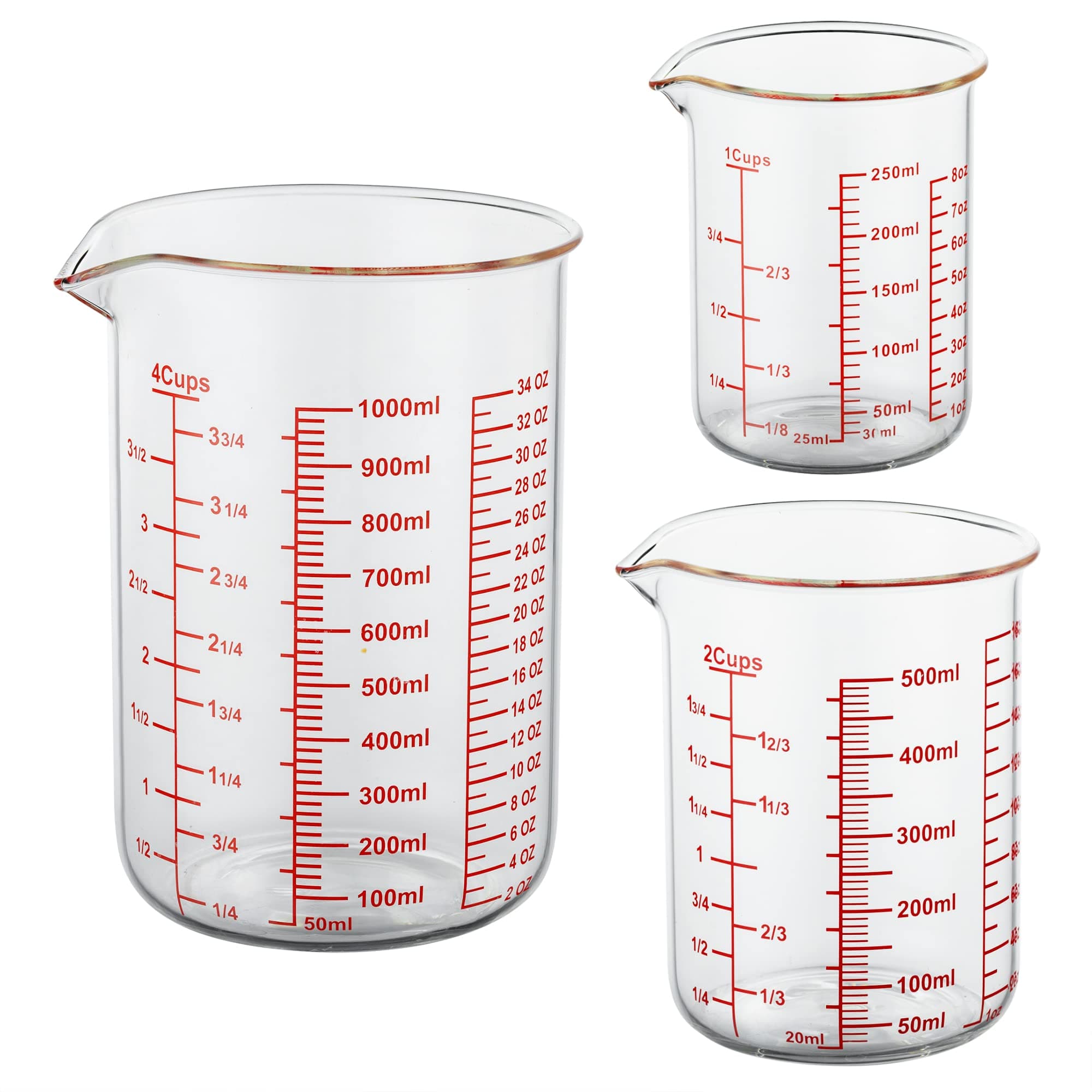 High Borosilicate Glass Measuring Cup Set-V-Shaped Spout,Includes 250ml(8OZ), 500ml(16OZ), and 1000ml(32OZ) Glass Measuring Beaker for Kitchen or Restaurant, Easy to Read
