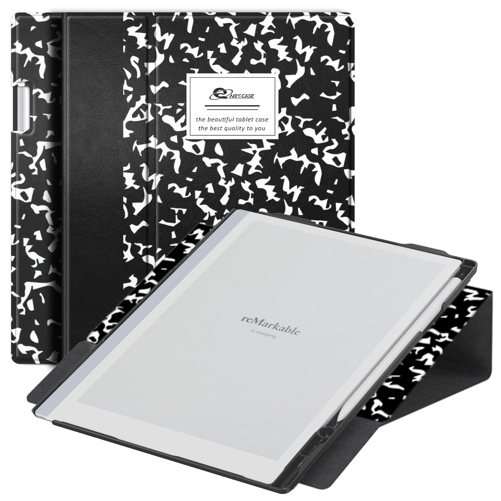 E NET-CASECase for Remarkable 2 Paper Tablet- Multi-Viewing Adjustable Folding Book Folio Cover - with Built-in Pen Holder - for 10.3" 2020 Released (Black & White Brand)