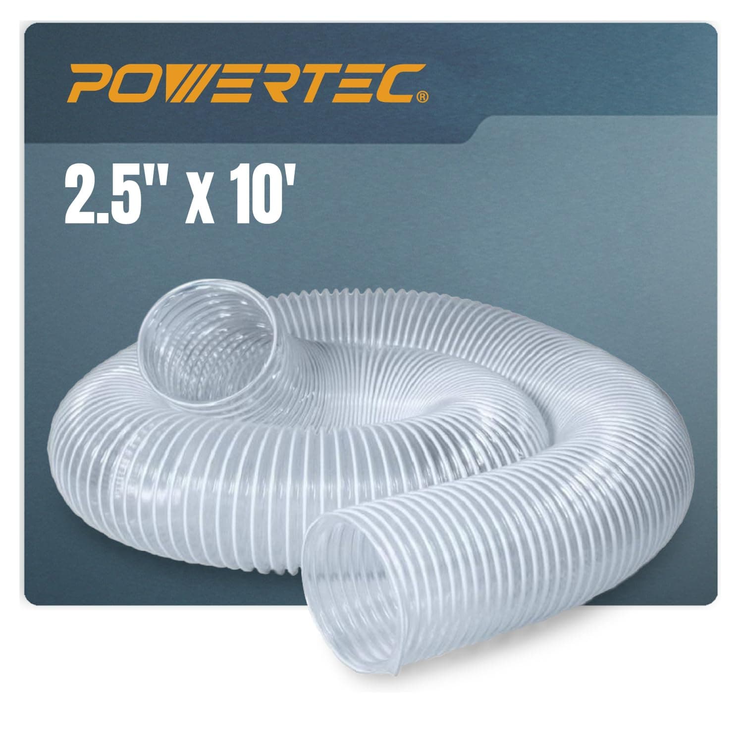 POWERTEC 2-1/2" x 10' Dust Collection Hose, Flexible PVC Dust Collector Hose for Table Saw, Band Saw, Router Table, Belt Sander, Woodworking & Garage, Wood Shop Dust Collection System (70129)