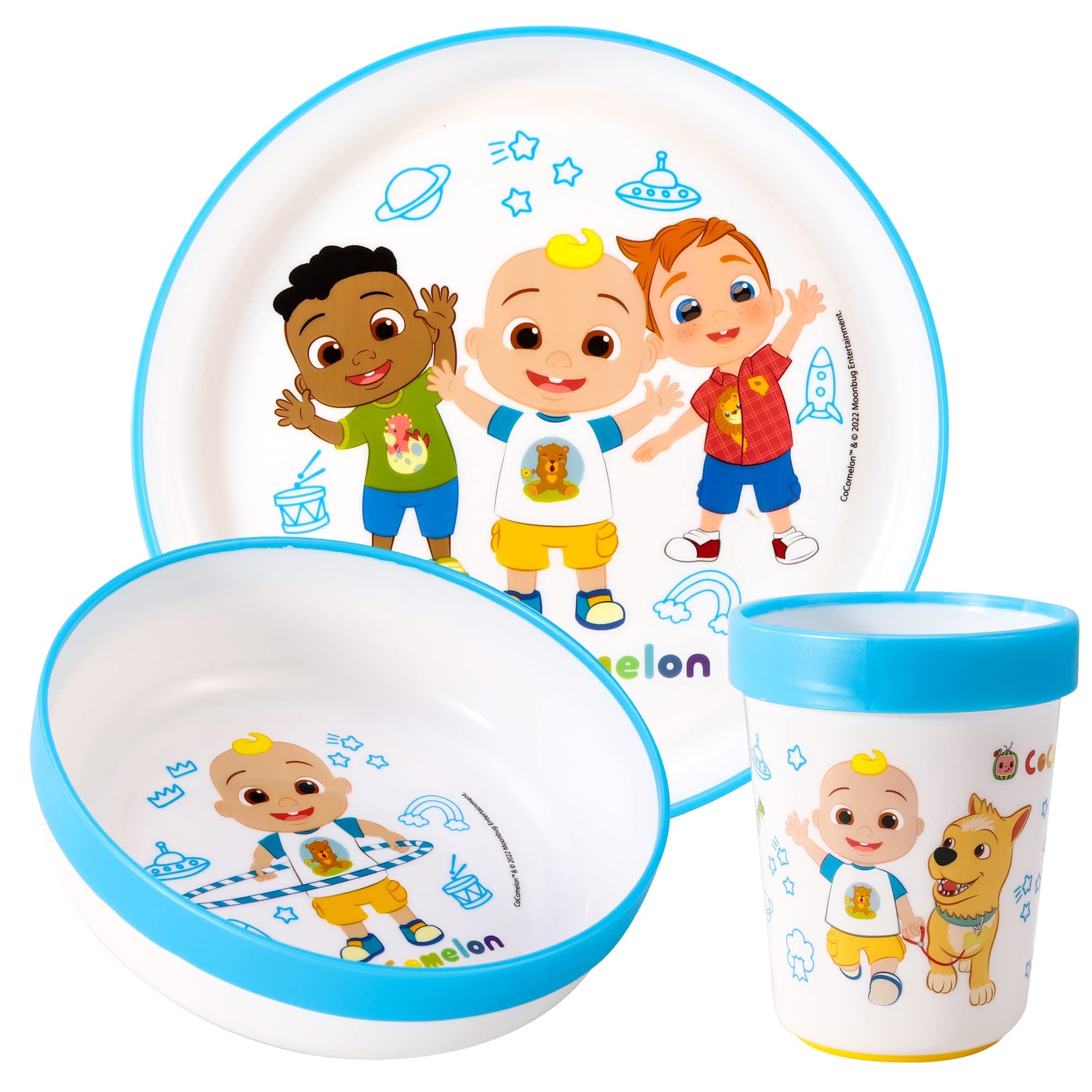 Cocomelon 3pcs Reusable Bicolor Premium Kids Dinner Tableware Set Plate, Bowl & Tumbler, BPA Free