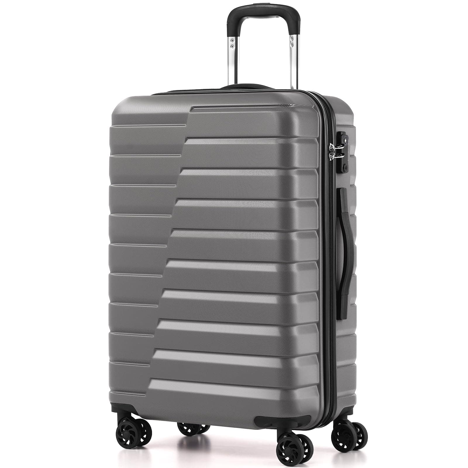 Medium Checked Luggage with Spinner Wheels, Hardside Suitcase TSA Lock Lightweight Travel Luggage 24-inch,Gray
