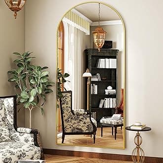 BEAUTYPEAK 71"x30" Arch Full Body Floor Mirror, Full Length Mirror Wall Mirrors Hanging or Leaning Arched-Top with Stand for Bedroom, Dressing Room, Gold