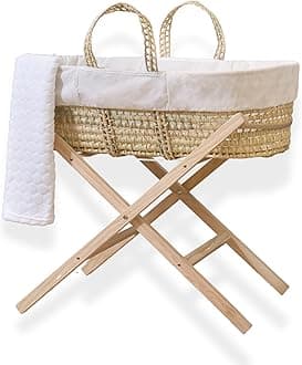 Clair de Lune Scandi Palm Moses Basket Essential Special Buy Bundle 75 x 28 cm (Cream)