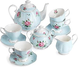 BTÃƒ¤T- Floral Tea Set, Tea cups (8oz), Tea Pot (38oz), Creamer and Sugar Set, Gift box, China Tea Set, Tea Sets for Women, Tea Cups and Saucer Set, Tea Set for Adults, 4 Tea Cups Set, Porcelain Tea Set
