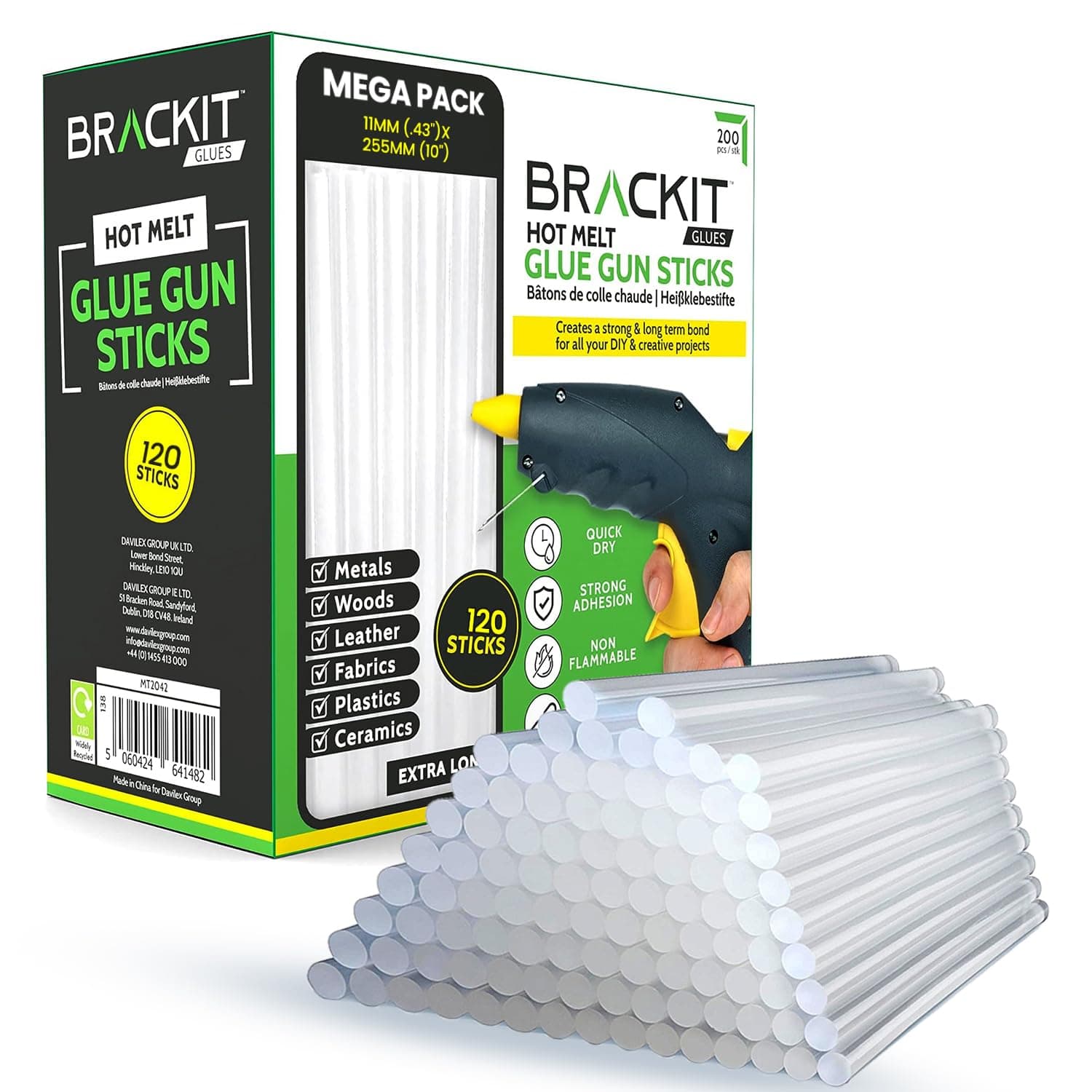 brackit EXTRA LONG Hot Glue Sticks, Gun Refill Pack, 120pcs - 11mm X 255mm - For Use on Larger Hot Melt Craft Guns.